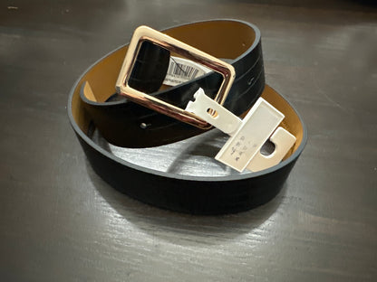 A New Day™ Croc-Embossed Faux Leather Belt – Black with Gold-Tone Buckle