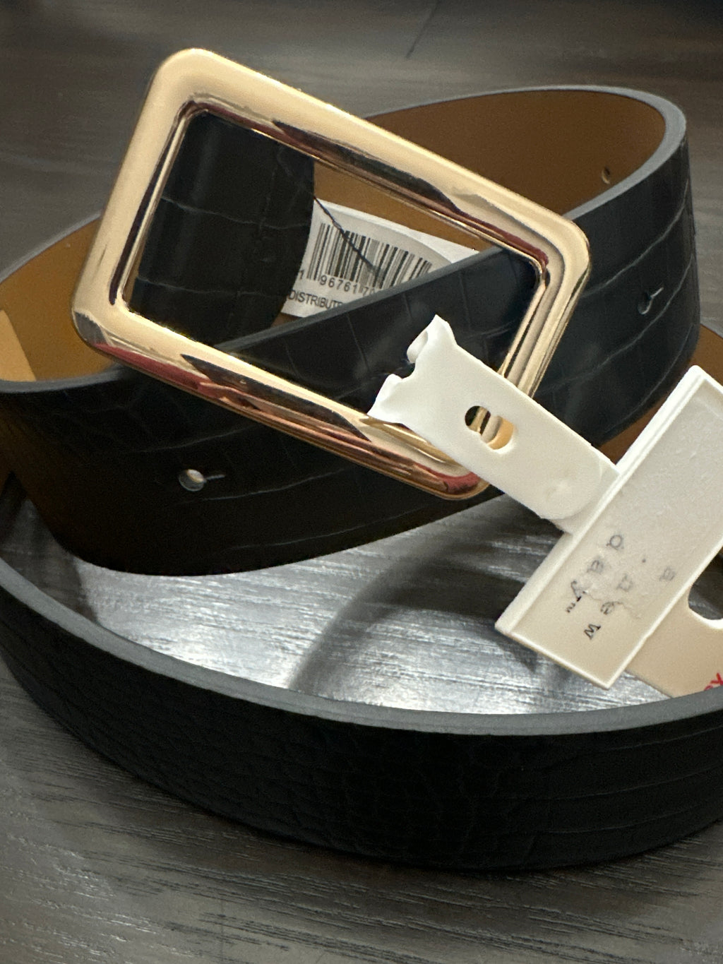 A New Day™ Croc-Embossed Faux Leather Belt – Black with Gold-Tone Buckle