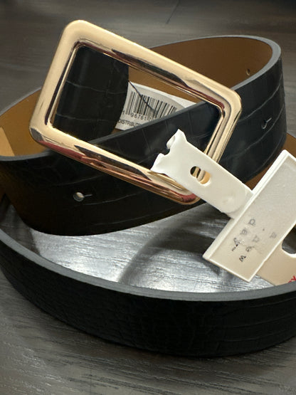 A New Day™ Croc-Embossed Faux Leather Belt – Black with Gold-Tone Buckle