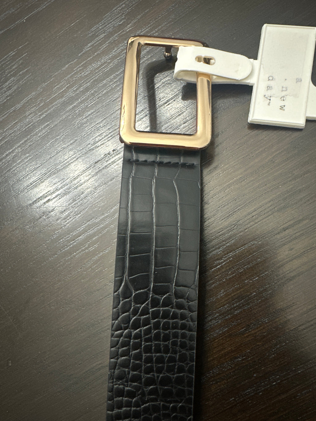 A New Day™ Croc-Embossed Faux Leather Belt – Black with Gold-Tone Buckle