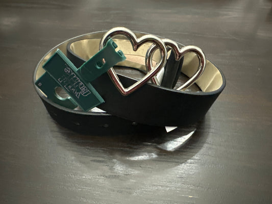 Wild Fable™ Double Heart Buckle Belt – Black Faux Leather (Silver Hardware)