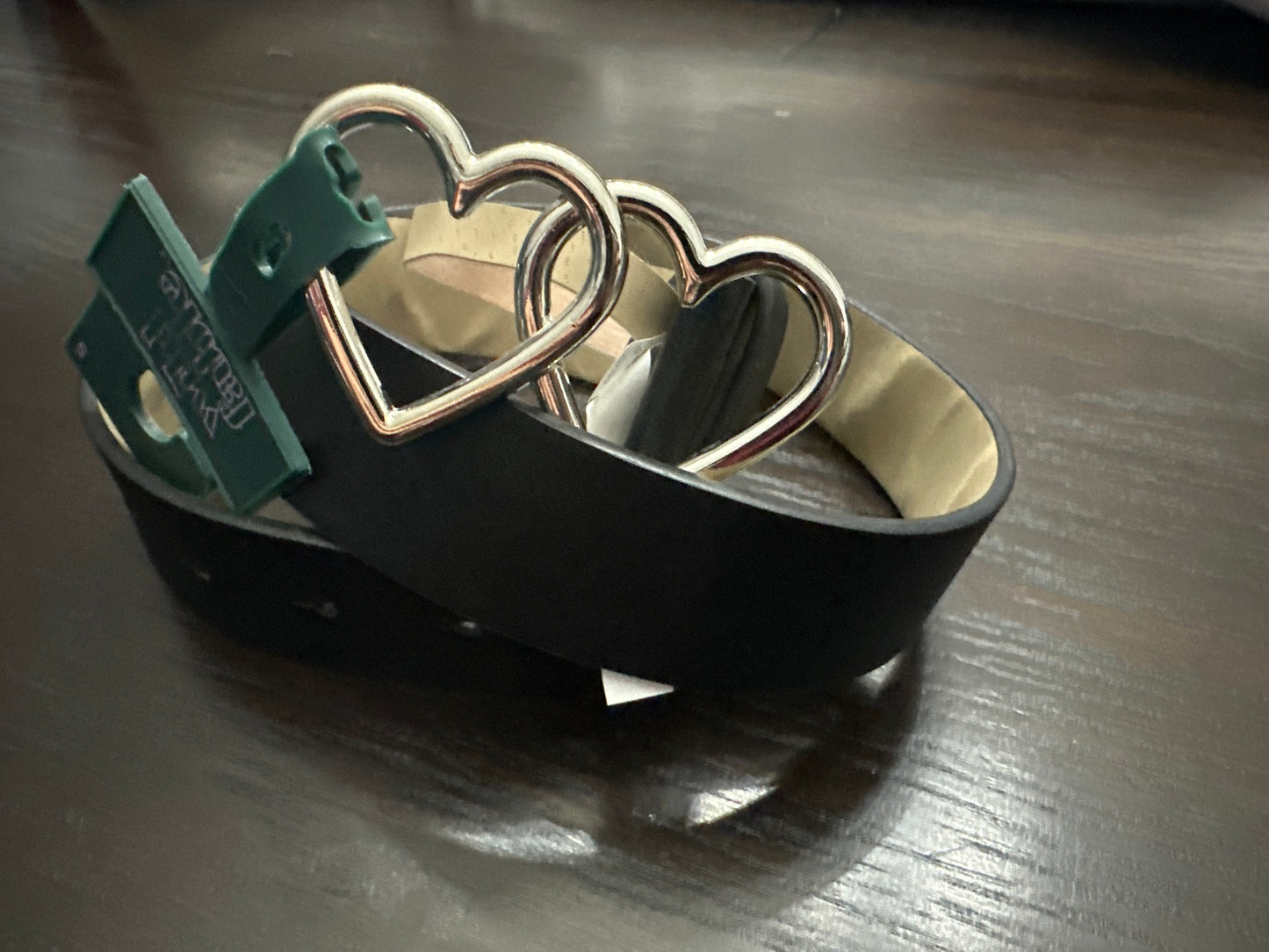 Wild Fable™ Double Heart Buckle Belt – Black Faux Leather (Silver Hardware)