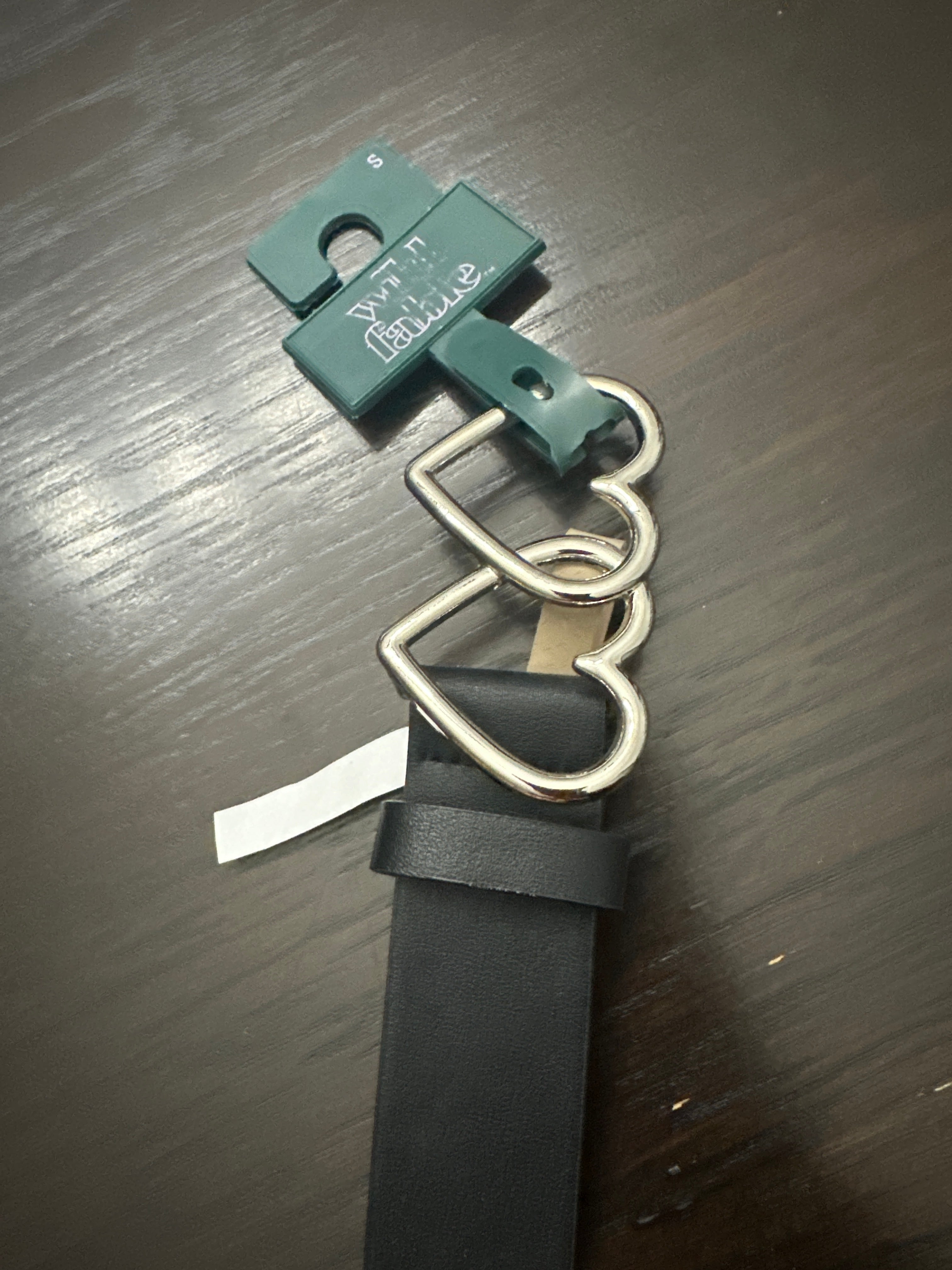 Wild Fable™ Double Heart Buckle Belt – Black Faux Leather (Silver Hardware)