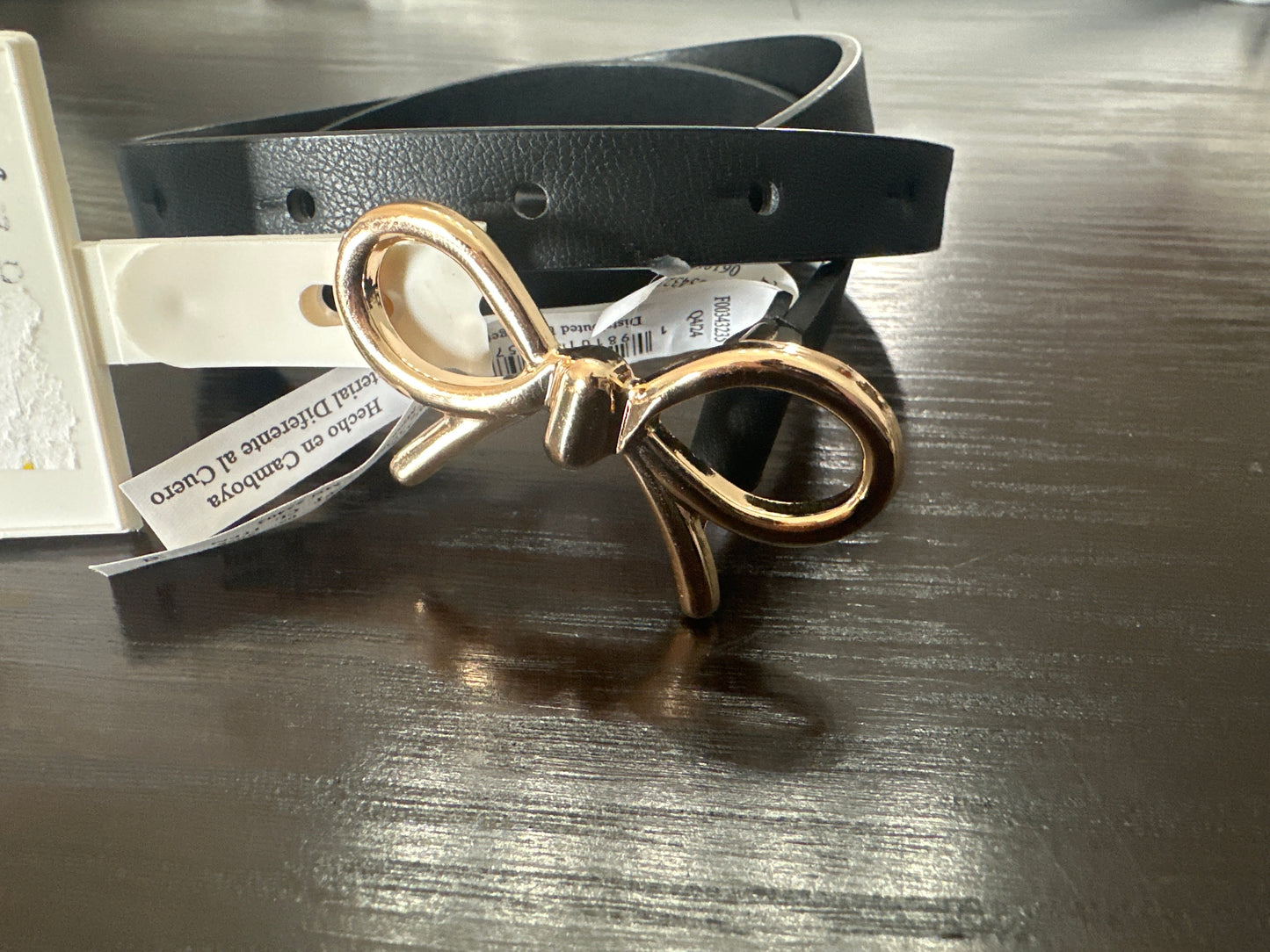 A New Day™ Black Faux Leather Belt with Gold Bow Buckle