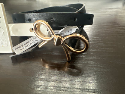A New Day™ Black Faux Leather Belt with Gold Bow Buckle