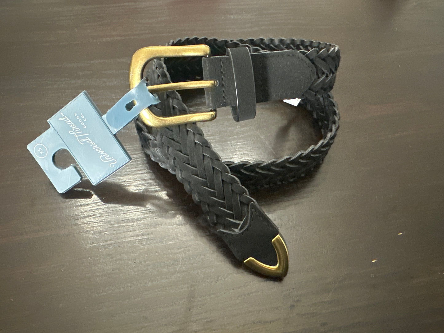 Universal Thread™ Braided Faux Leather Belt – Black with Brass-Tone Buckle