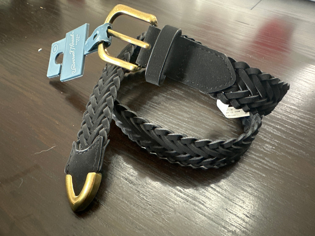Universal Thread™ Braided Faux Leather Belt – Black with Brass-Tone Buckle