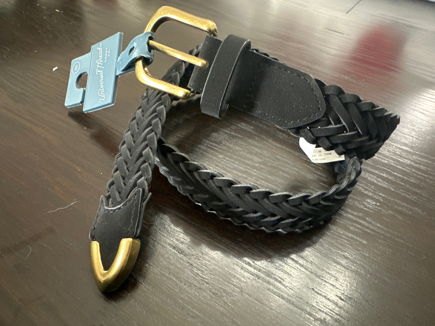 Universal Thread™ Braided Faux Leather Belt – Black with Brass-Tone Buckle