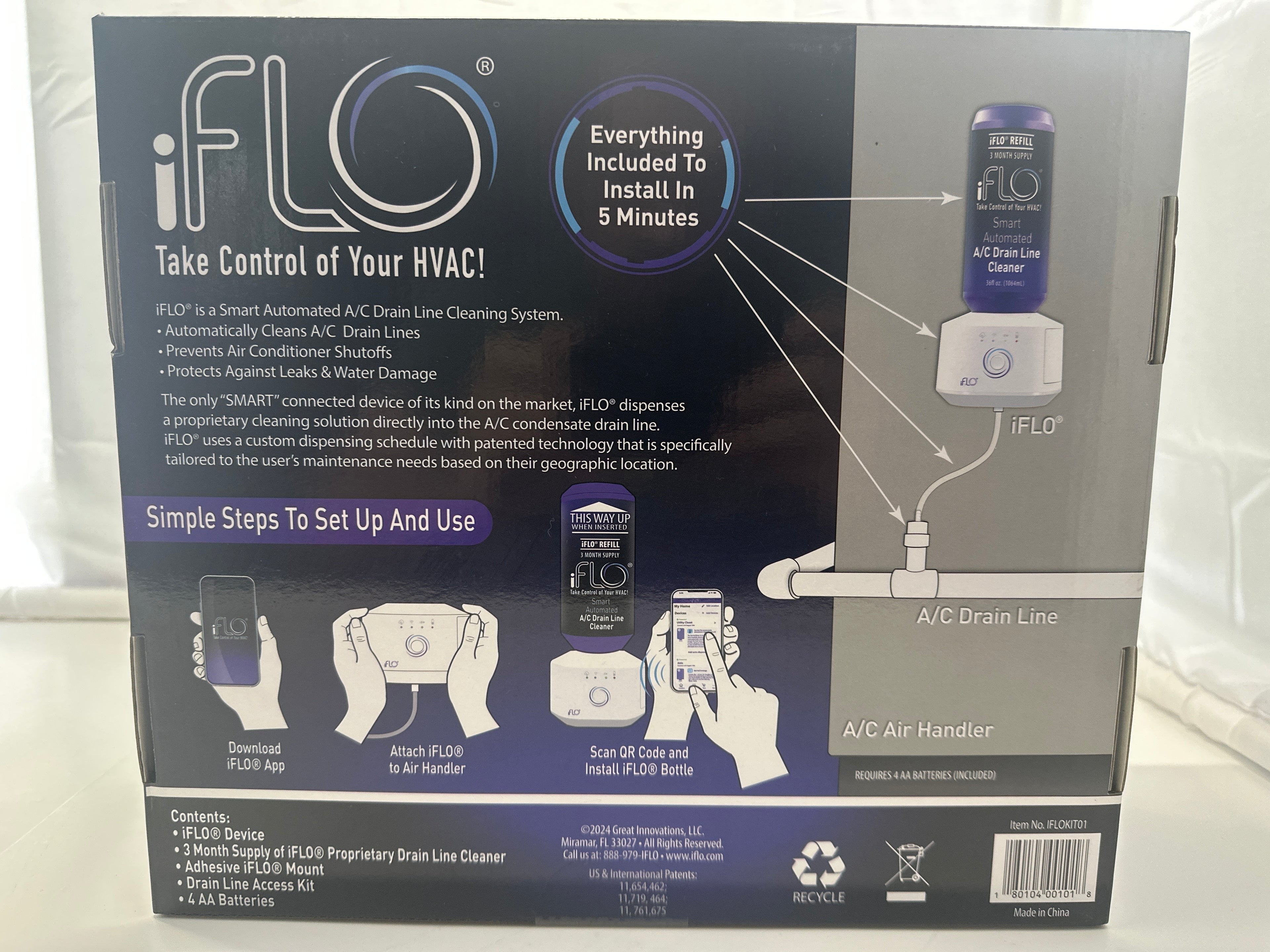 iFLO Smart Automated A/C Drain Line Cleaner System (3-Month Supply)