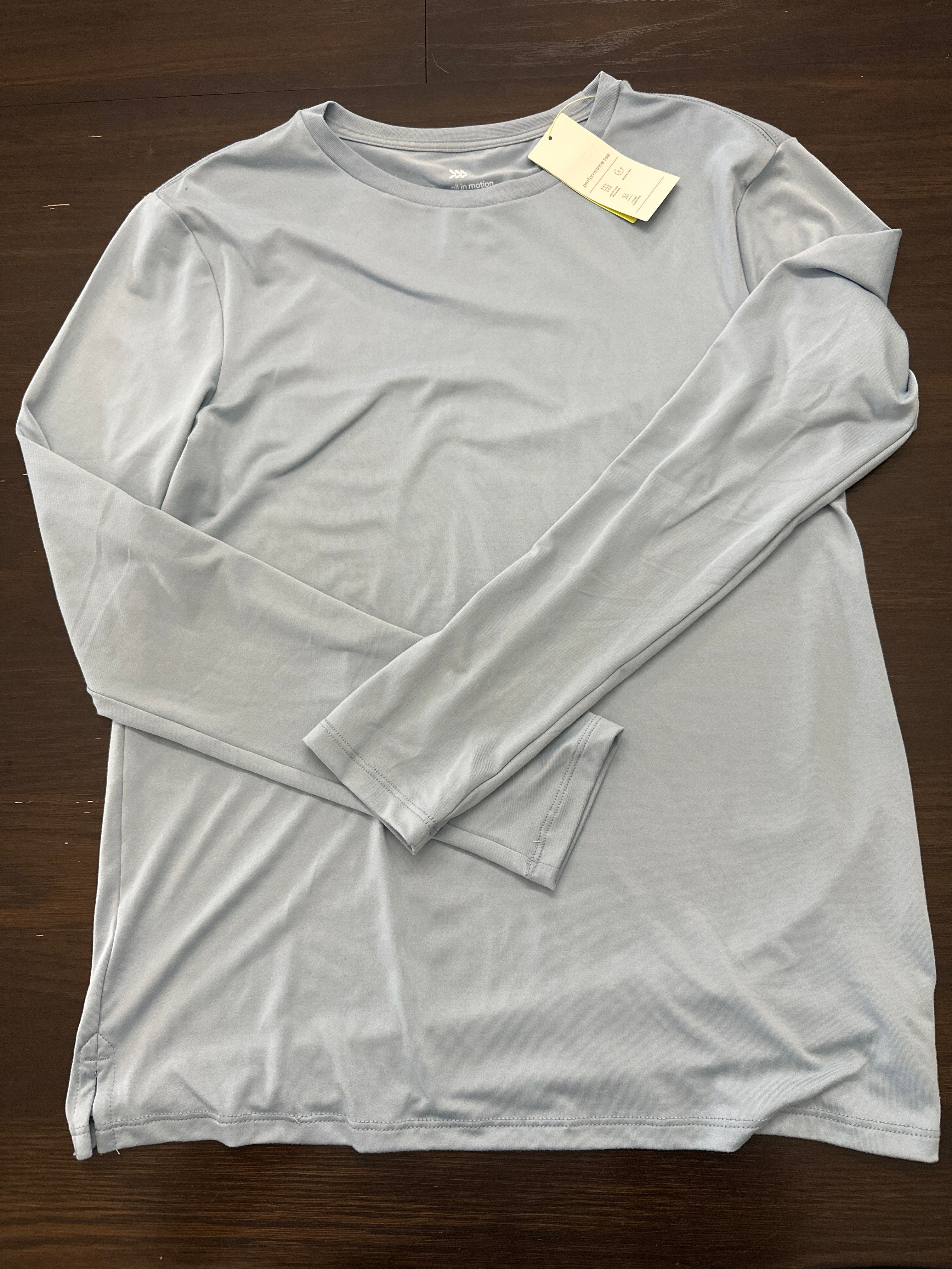 All in Motion Mens Performance Long Sleeve T-Shirt – Light Blue Athletic Top
