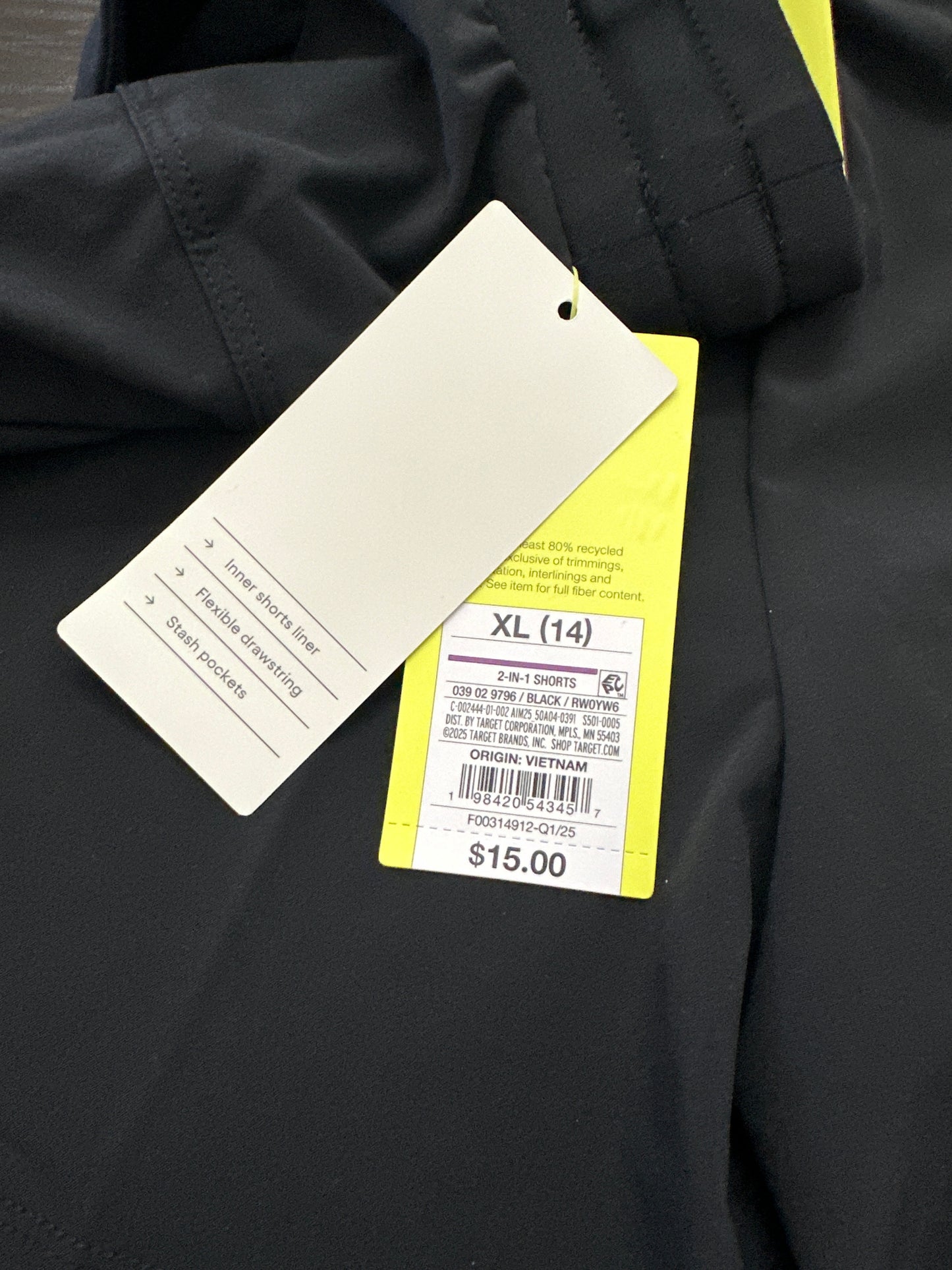All in Motion Girls 2-in-1 Athletic Shorts Black