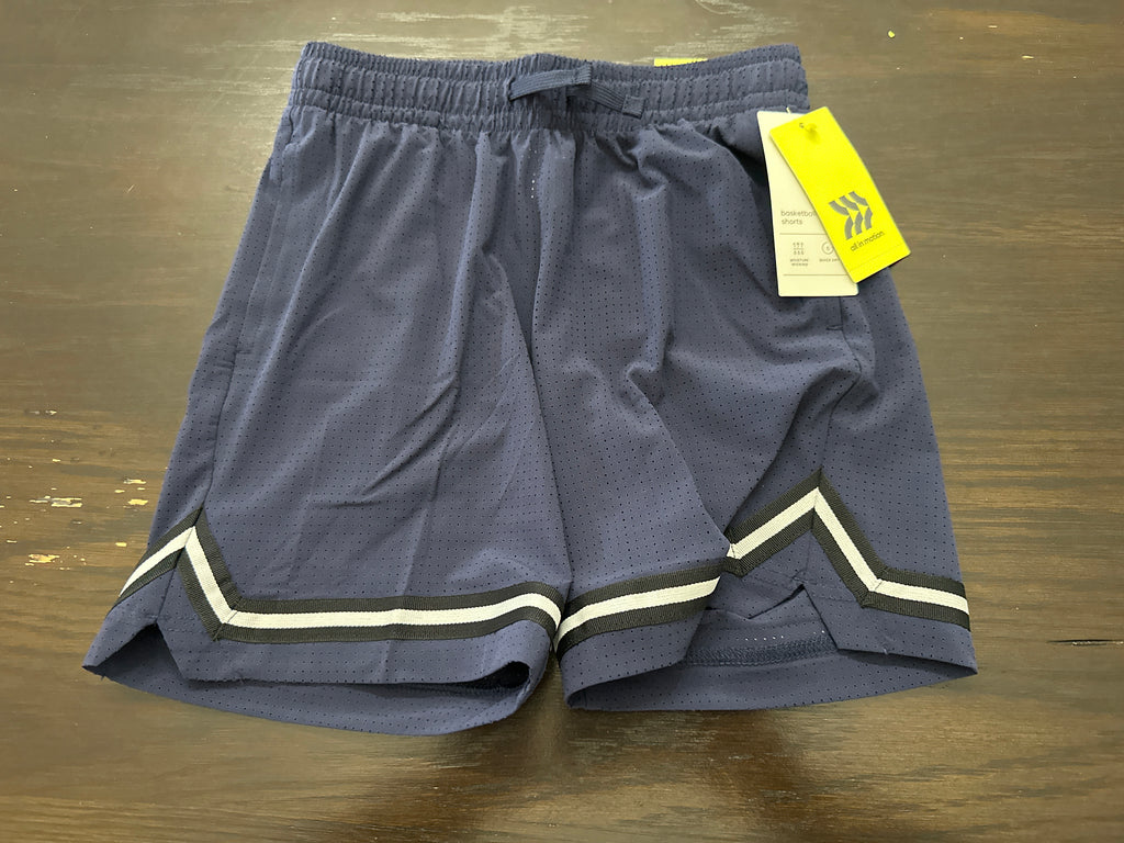 All In Motion Boys Dark Blue Basketball Shorts Mesh Drawstring Athletic