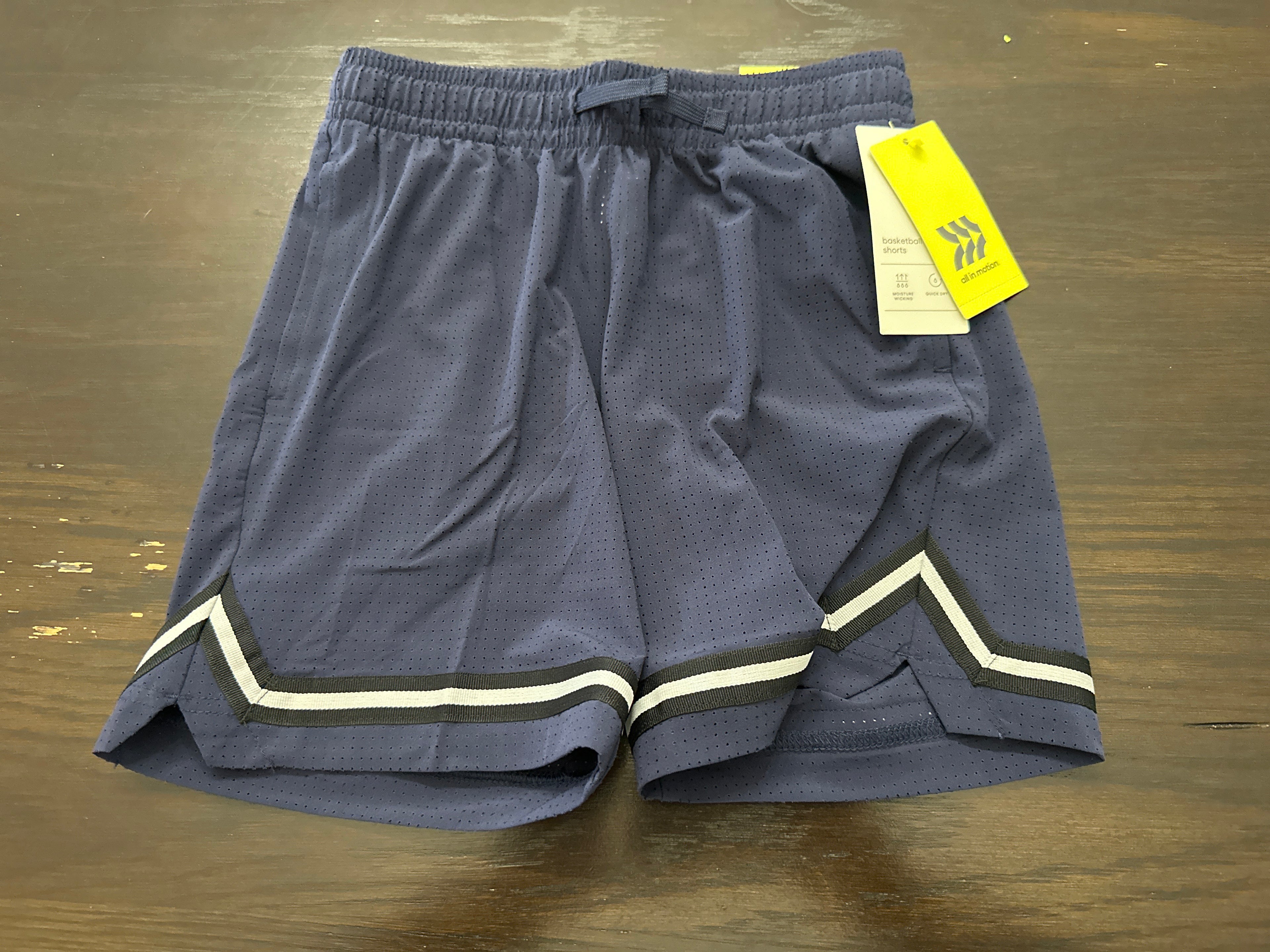 All In Motion Boys Dark Blue Basketball Shorts Mesh Drawstring Athletic
