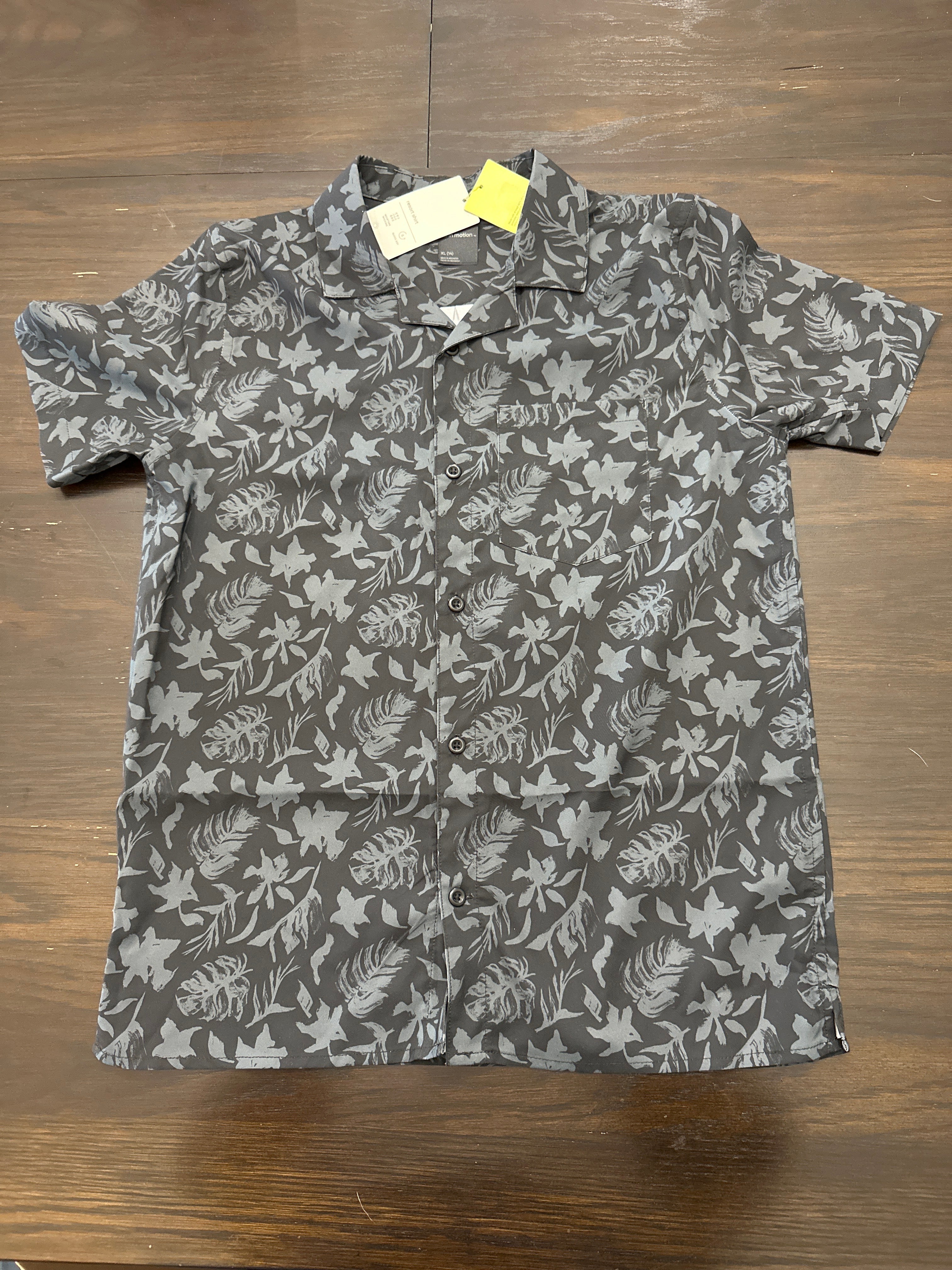All in Motion Boys Resort Button-Up Shirt – Black Floral Short Sleeve