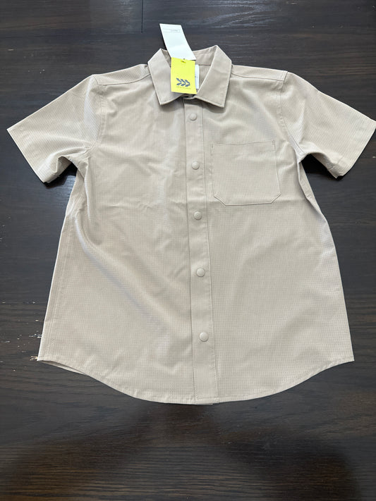 All in Motion Boys Adventure Button-Up Shirt – Tan Moisture-Wicking Short Sleeve