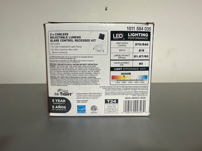 Commercial Electric 3" Canless LED Recessed Light – Selectable Lumens, Dimmable, Wet Rated