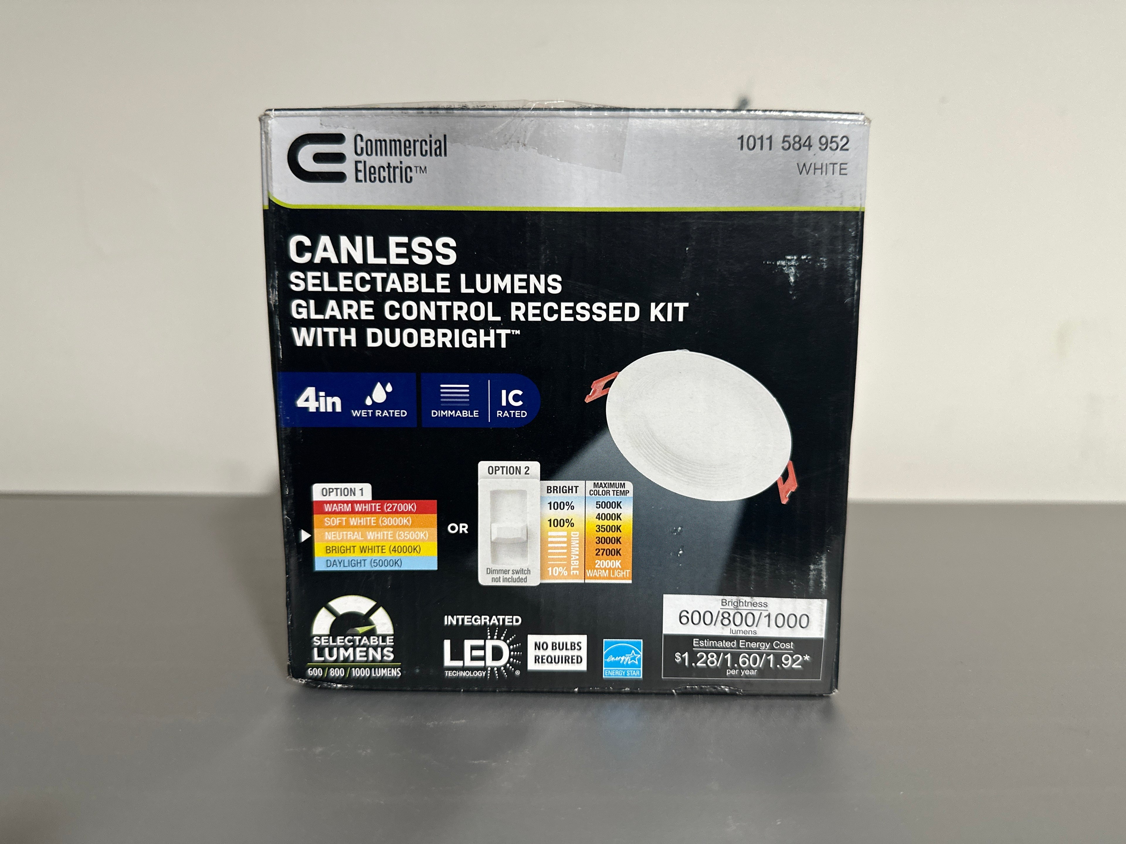 Commercial Electric 4in LED Canless Recessed Light Selectable Lumens White