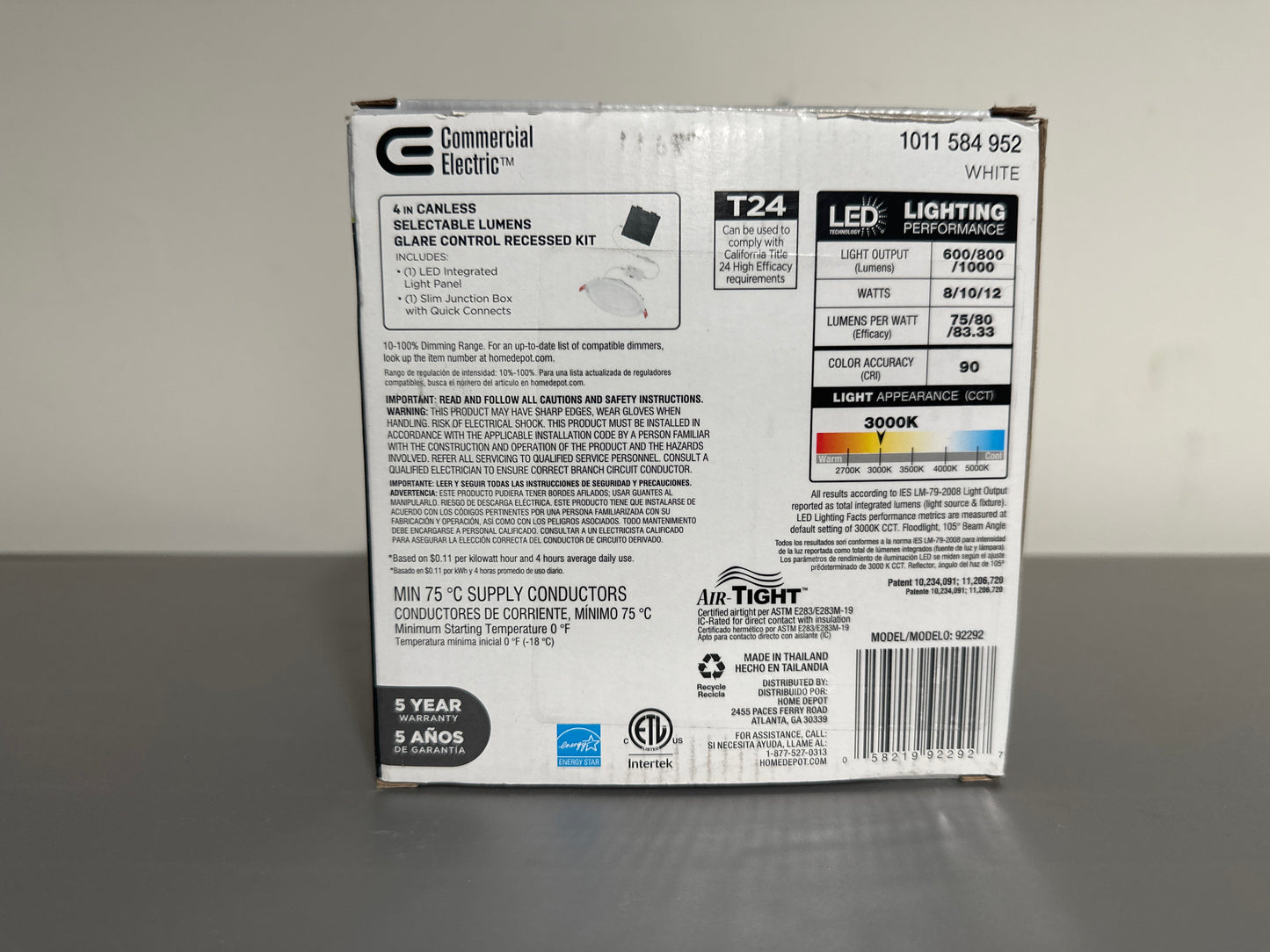 Commercial Electric 4in LED Canless Recessed Light Selectable Lumens White