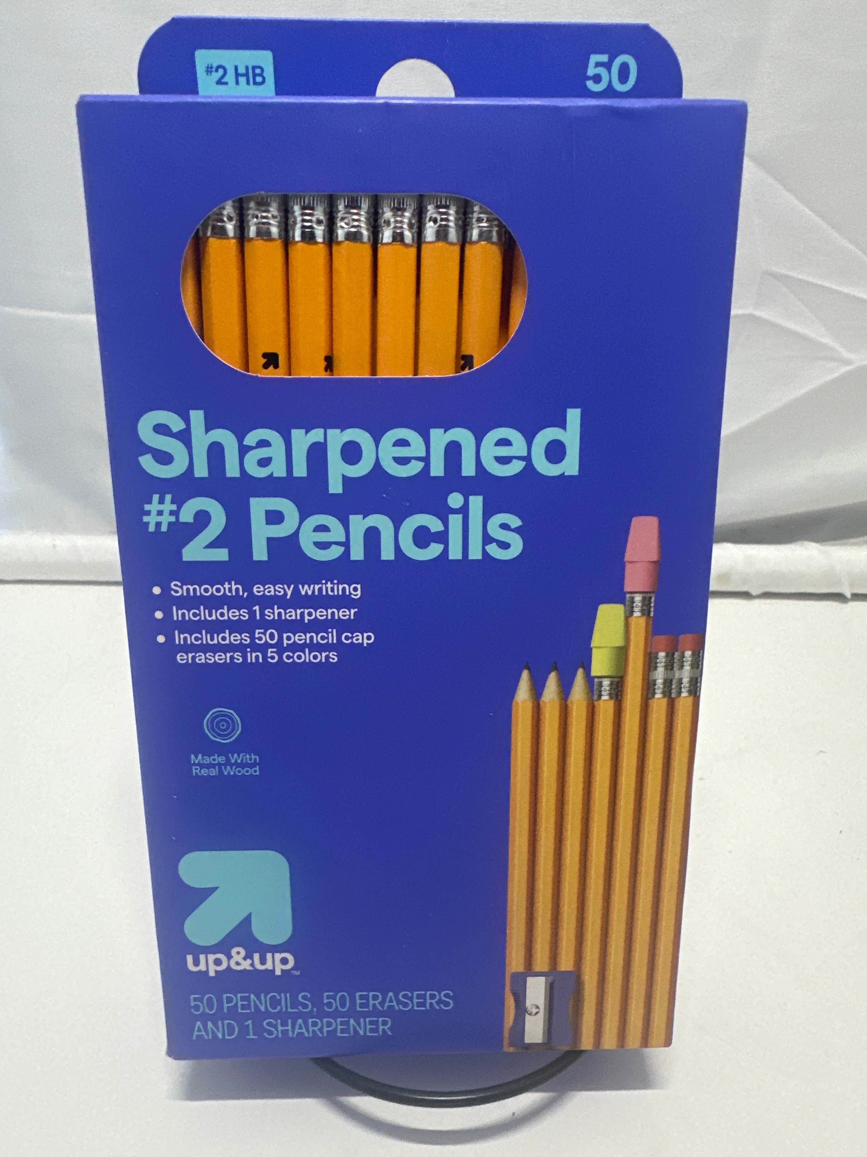 up&up Sharpened #2 HB Pencils 50 Count Set with Cap Erasers & Sharpener School Supplies