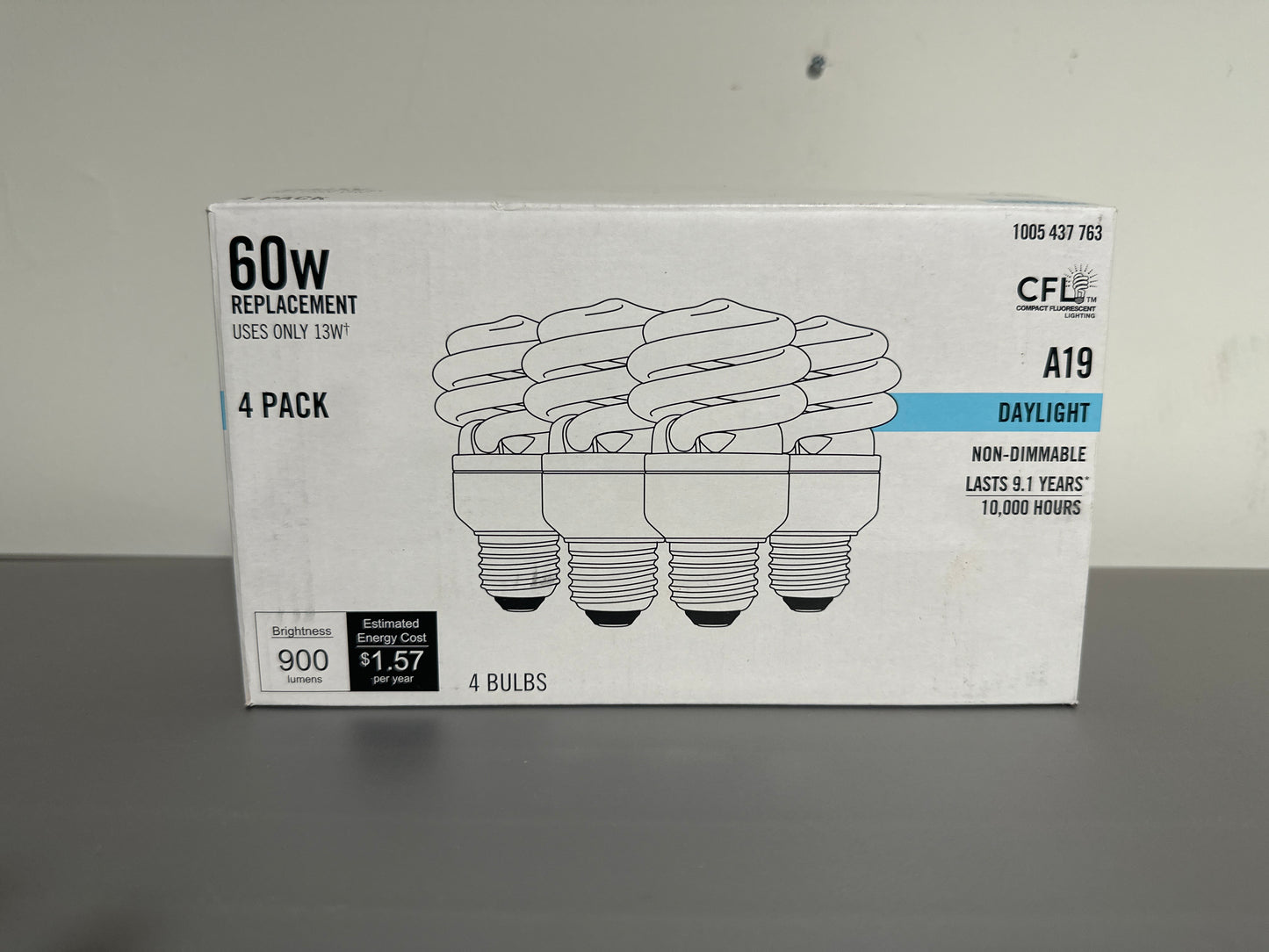 60W Replacement CFL A19 Daylight Bulbs 13W Non-Dimmable 4-Pack 900 Lumens