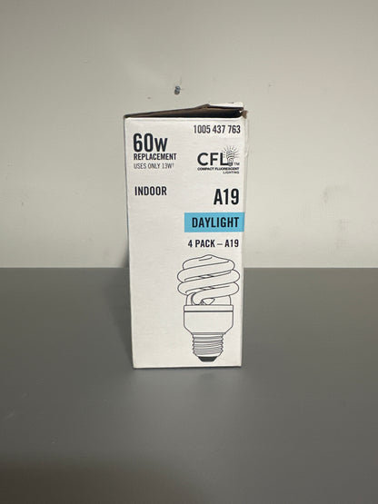 60W Replacement CFL A19 Daylight Bulbs 13W Non-Dimmable 4-Pack 900 Lumens