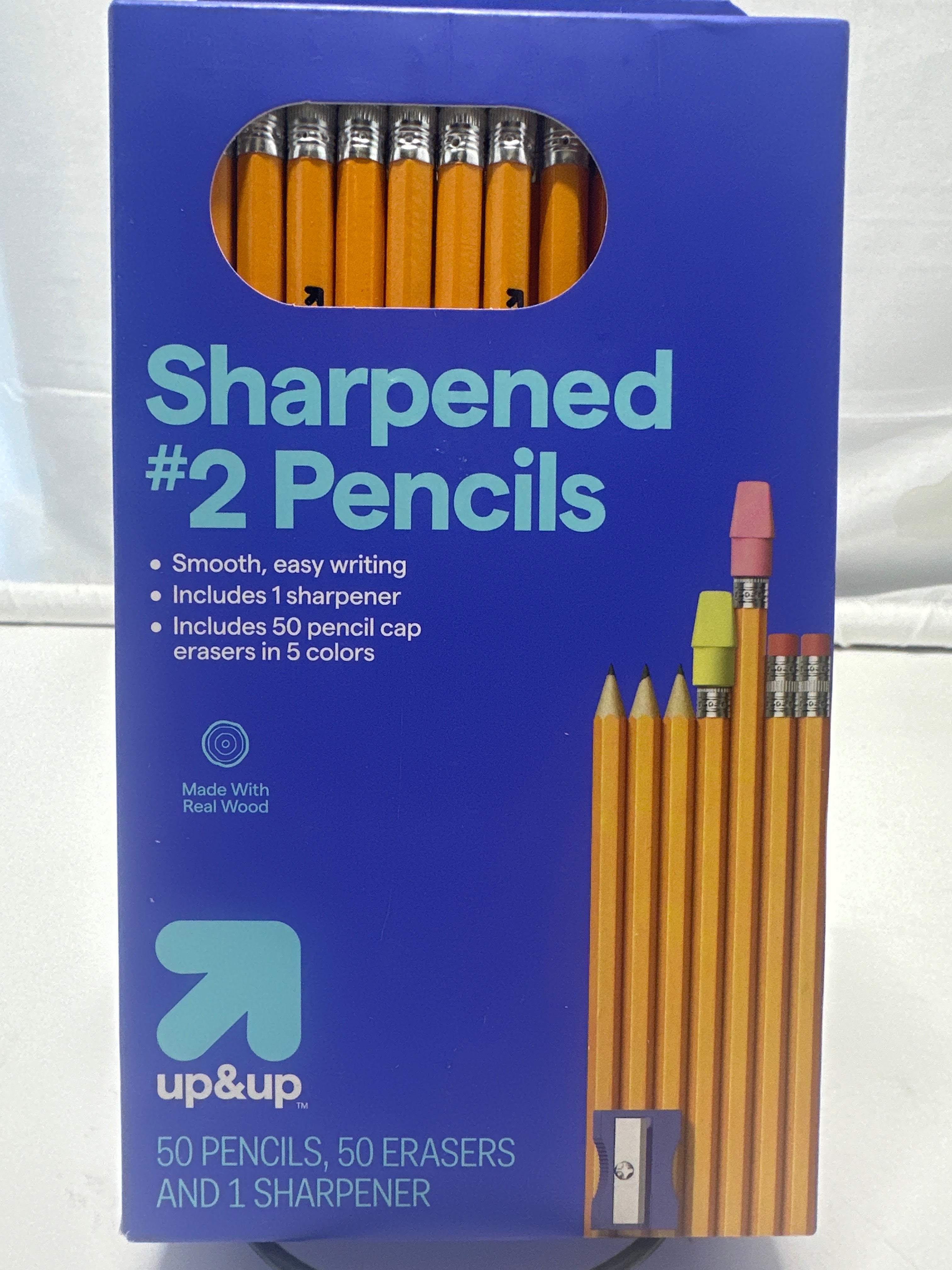 up&up Sharpened #2 HB Pencils 50 Count Set with Cap Erasers & Sharpener School Supplies