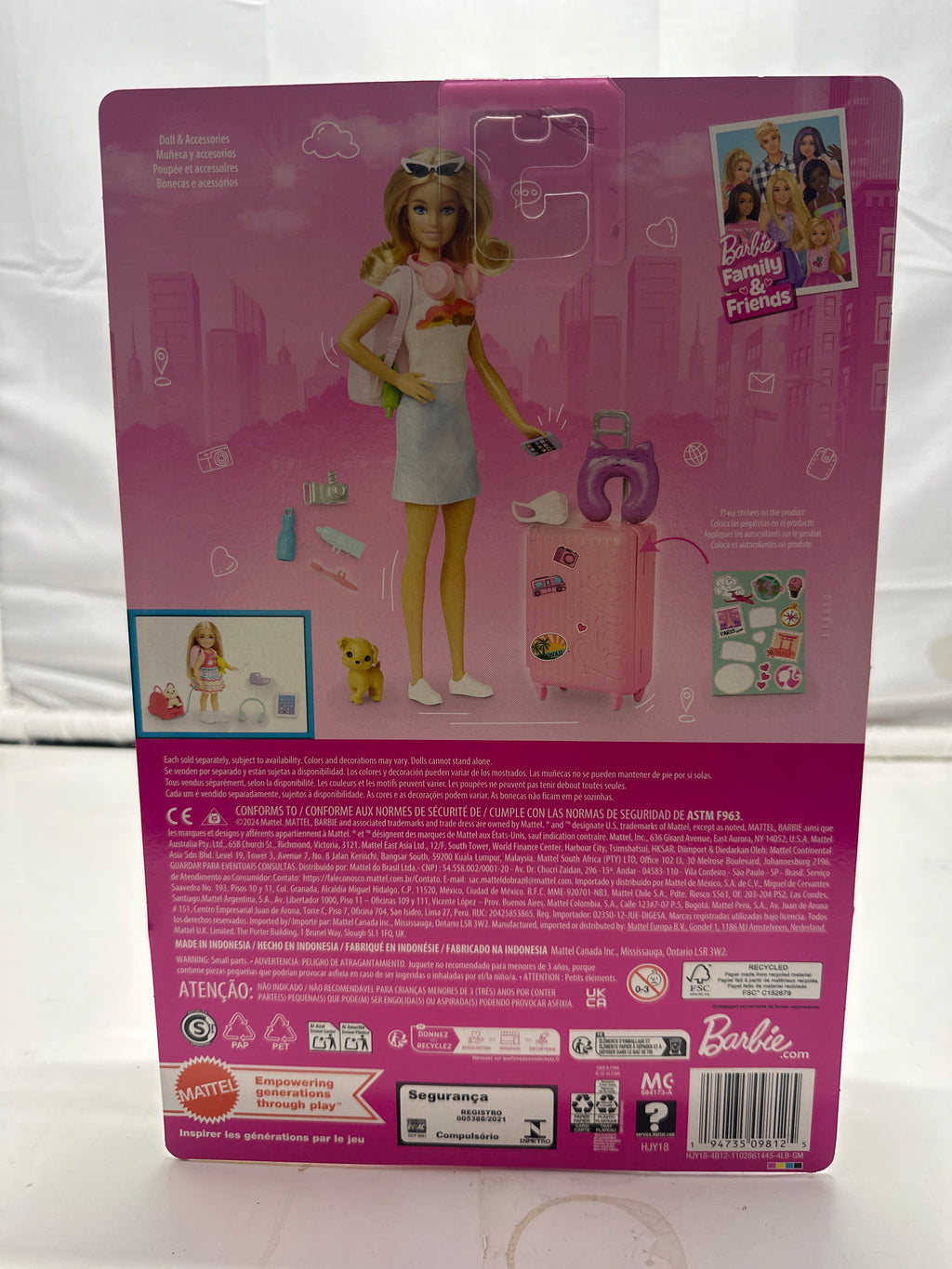 Barbie Family and Friends Malibu Travel Doll with puppy and accessories, new