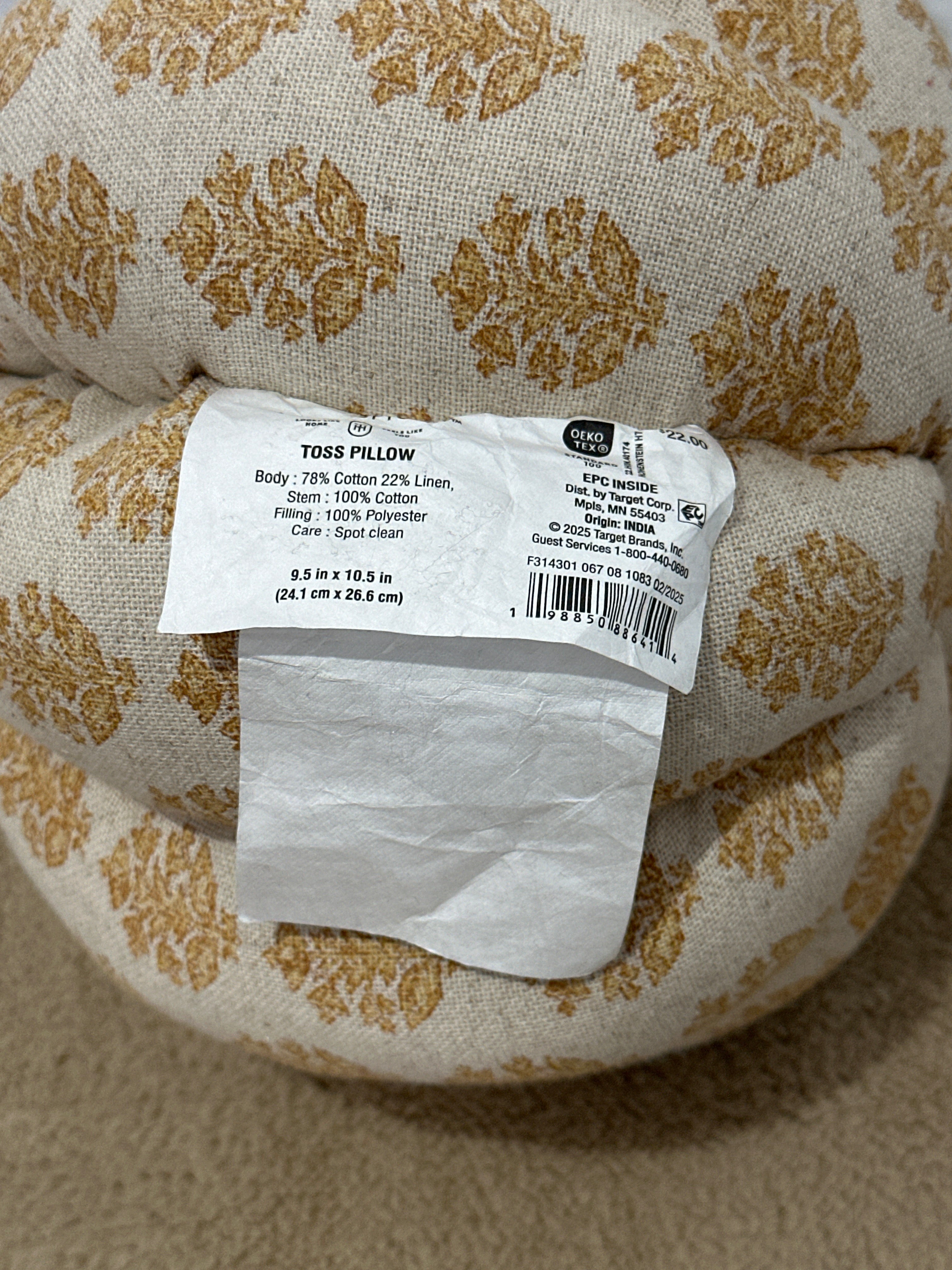 Threshold Shaped Pumpkin Pillow