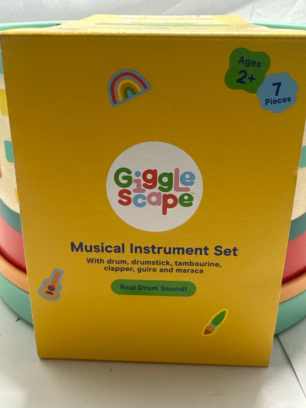 Gigglescape 7 Piece Toddler Musical Instrument Set Drum Tambourine