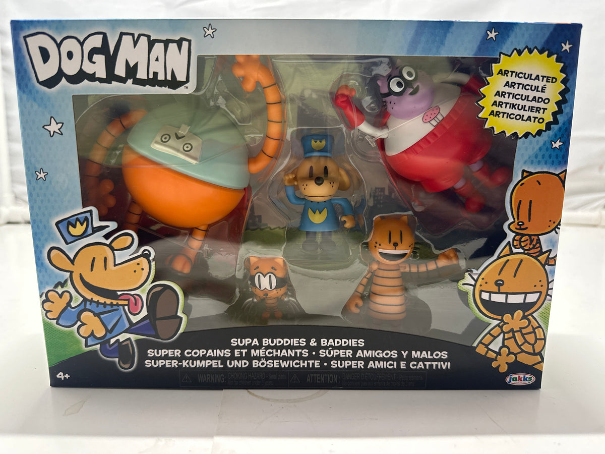 Dog Man Supa Buddies & Baddies 5 Figure Set Jakks Pacific