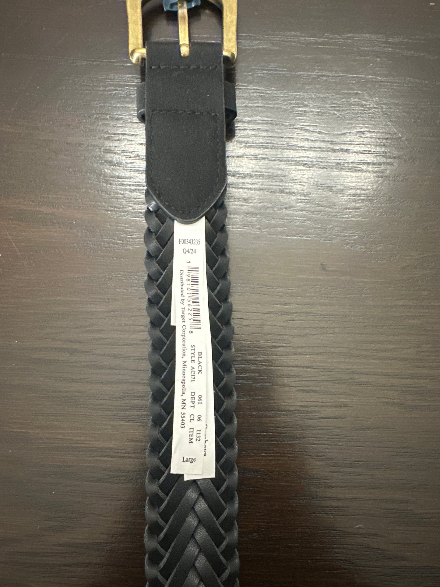 Universal Thread™ Braided Faux Leather Belt – Black with Brass-Tone Buckle