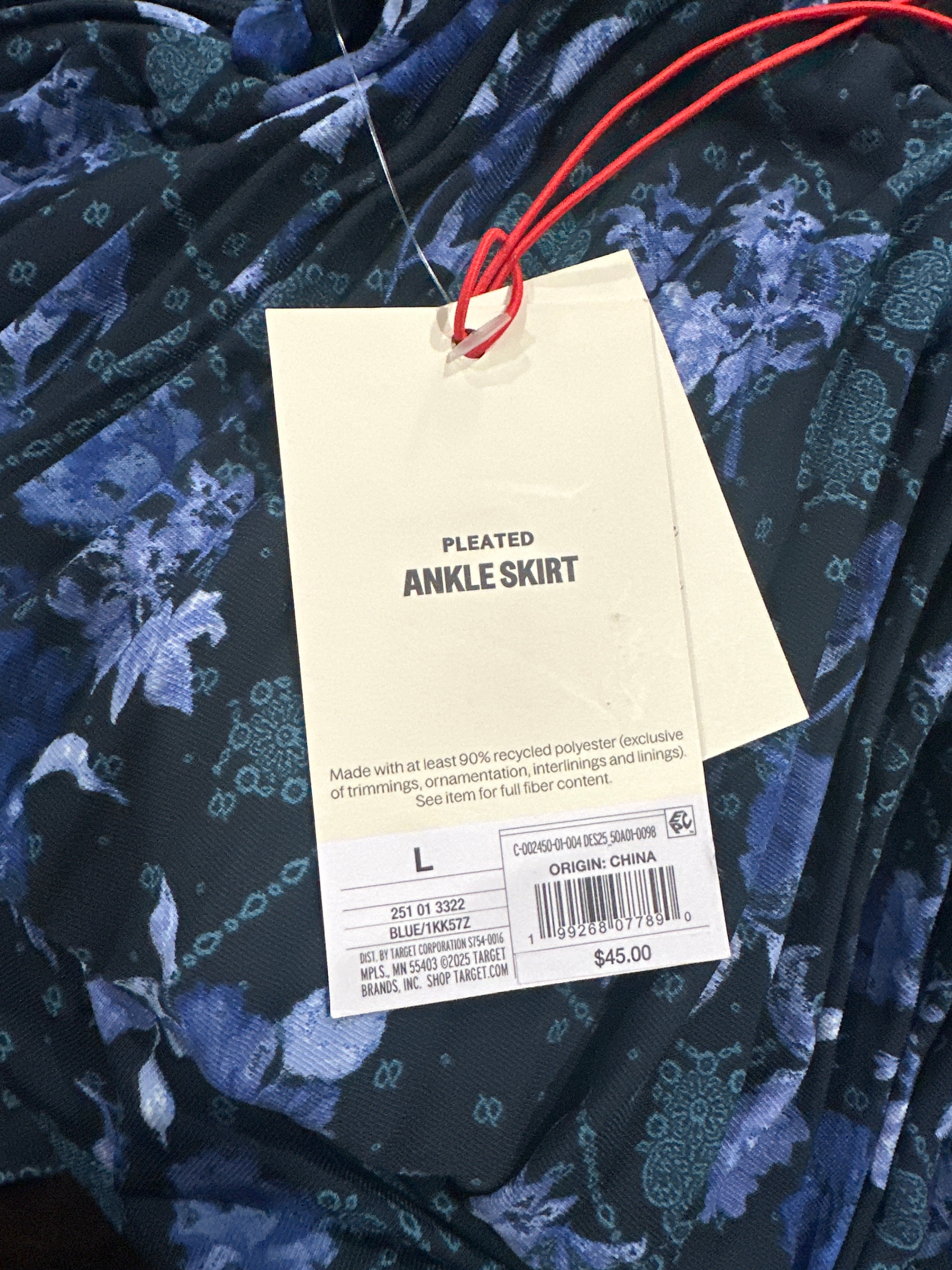 Woolrich Women's Pleated Ankle Skirt Floral Blue Black Midi Skirt