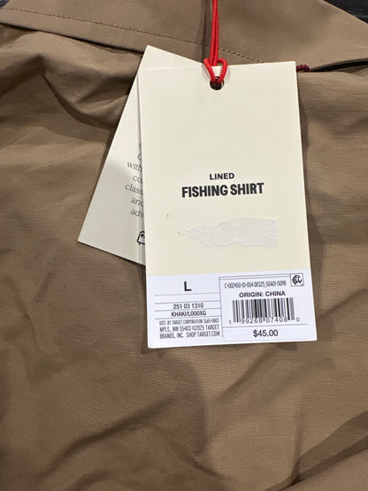 Woolrich Men's Khaki Lined Fishing Shirt Button Up Long Sleeve