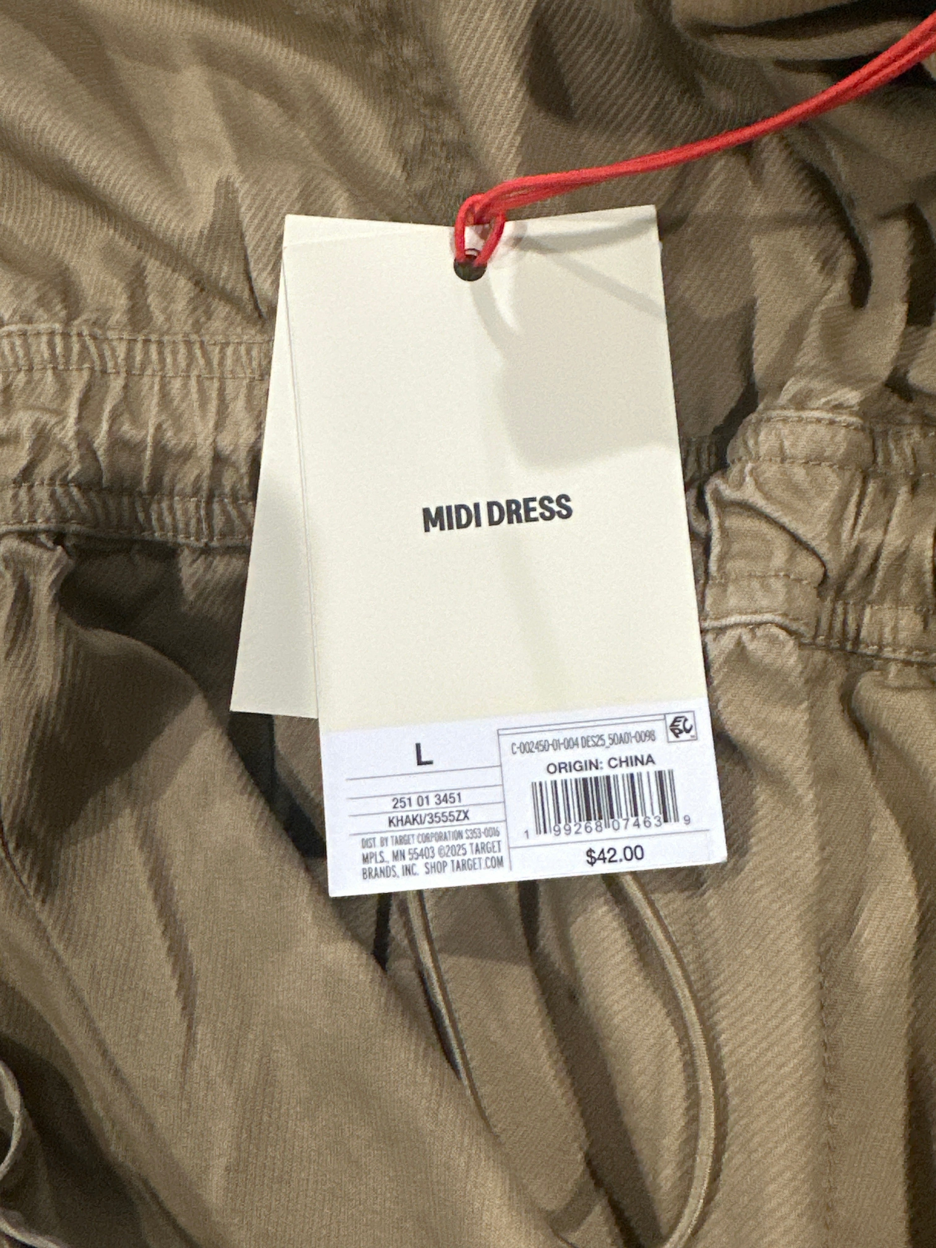 Woolrich Women's Khaki Midi Dress Utility Cargo Pocket Sleeveless