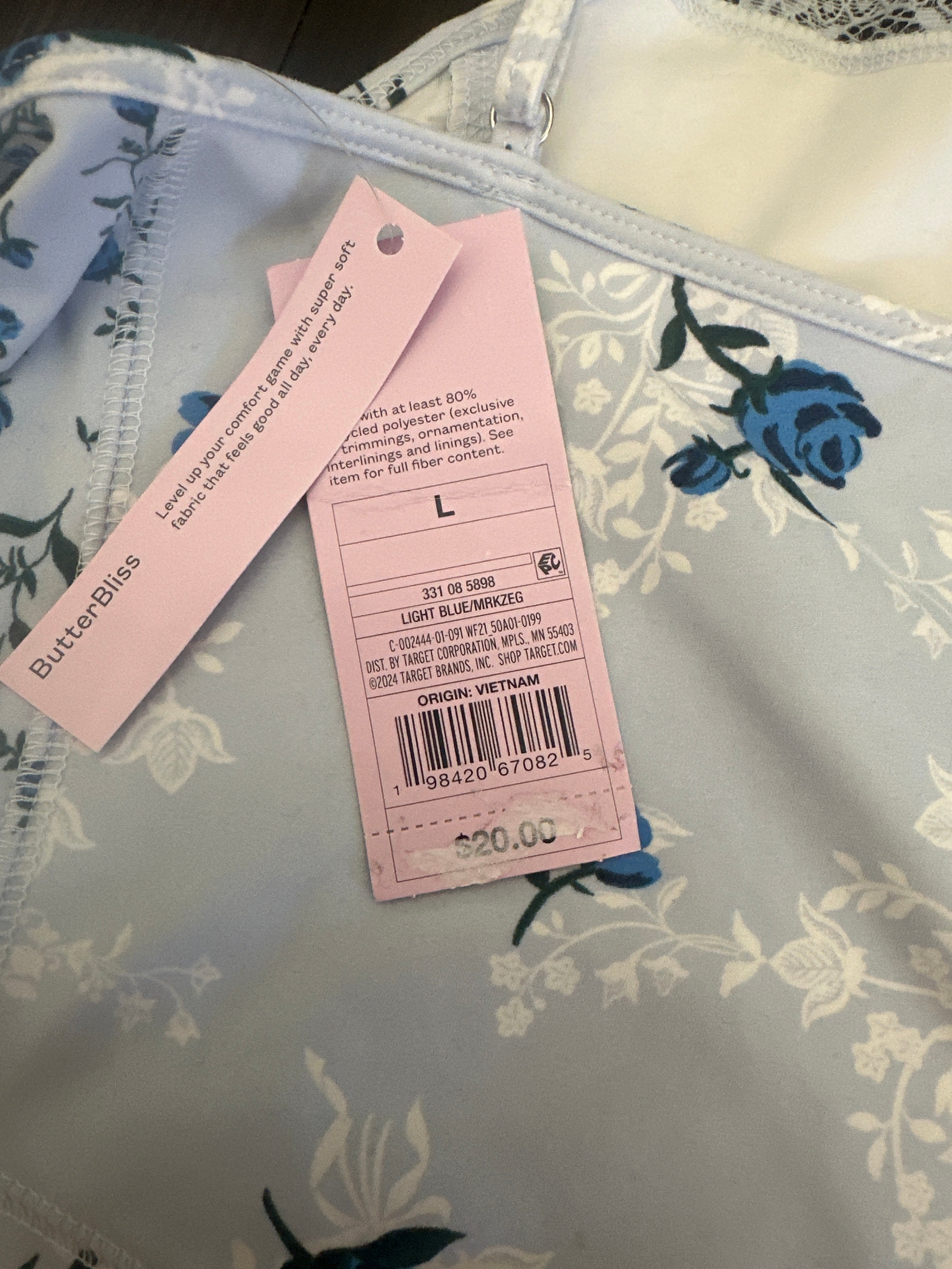 Wild Fable Women Floral Lace Trim Cami Romper Light Blue Roses