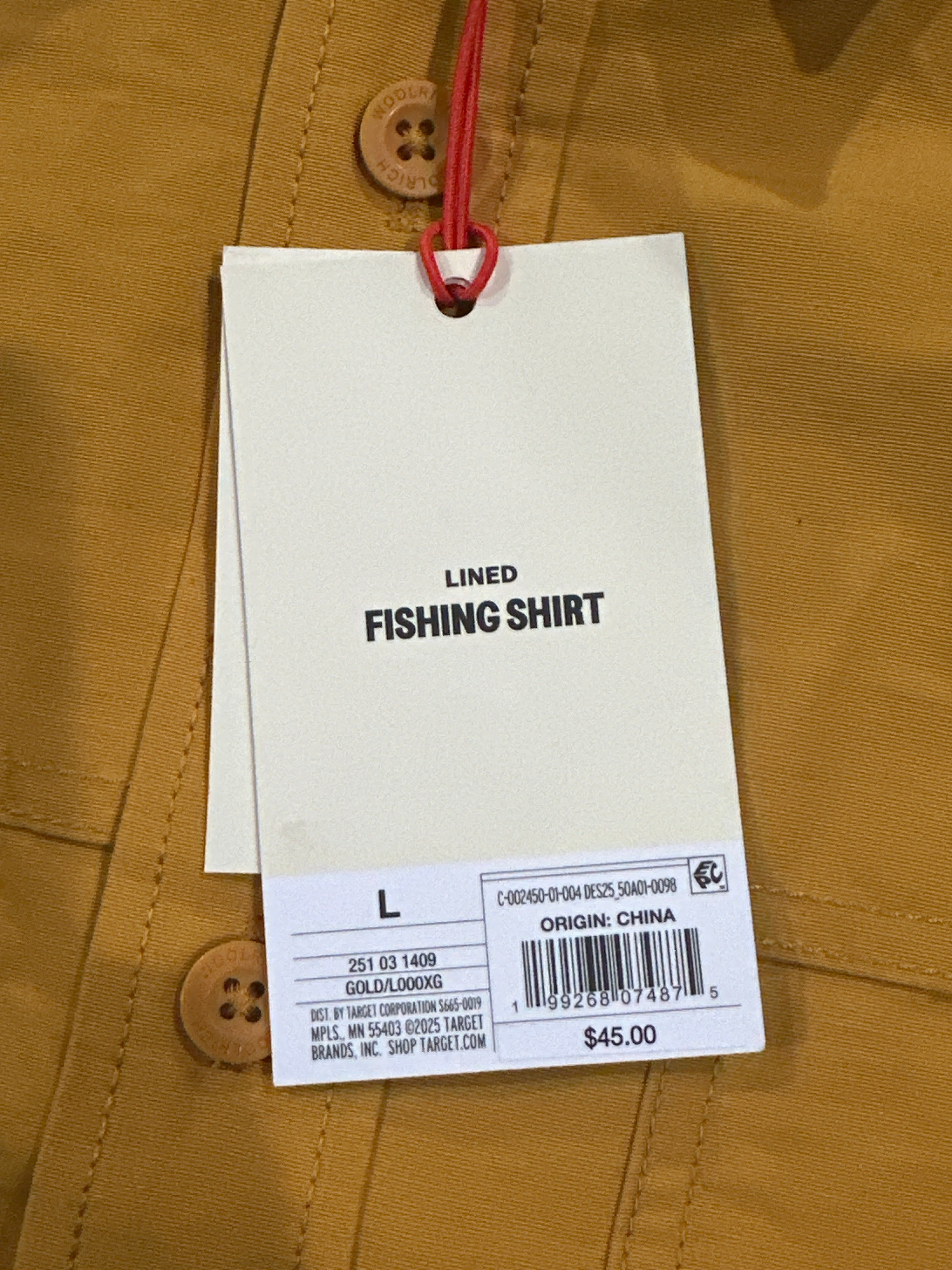 Woolrich Men's Lined Fishing Shirt Long Sleeve Button Up Gold