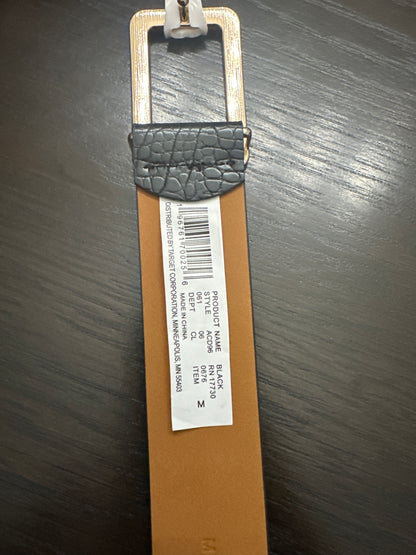 A New Day™ Croc-Embossed Faux Leather Belt – Black with Gold-Tone Buckle