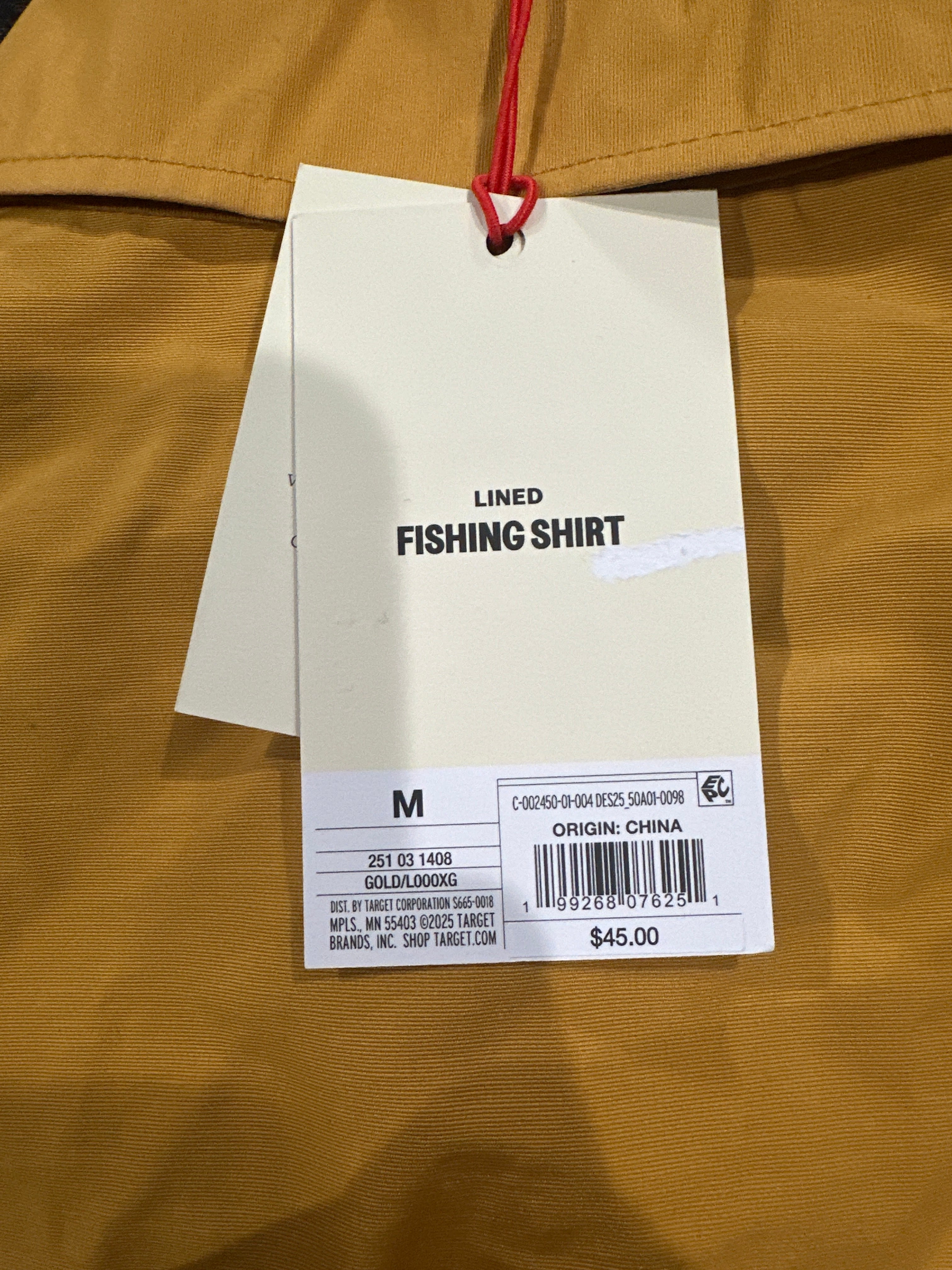 Woolrich Men's Lined Fishing Shirt Long Sleeve Button Up Gold