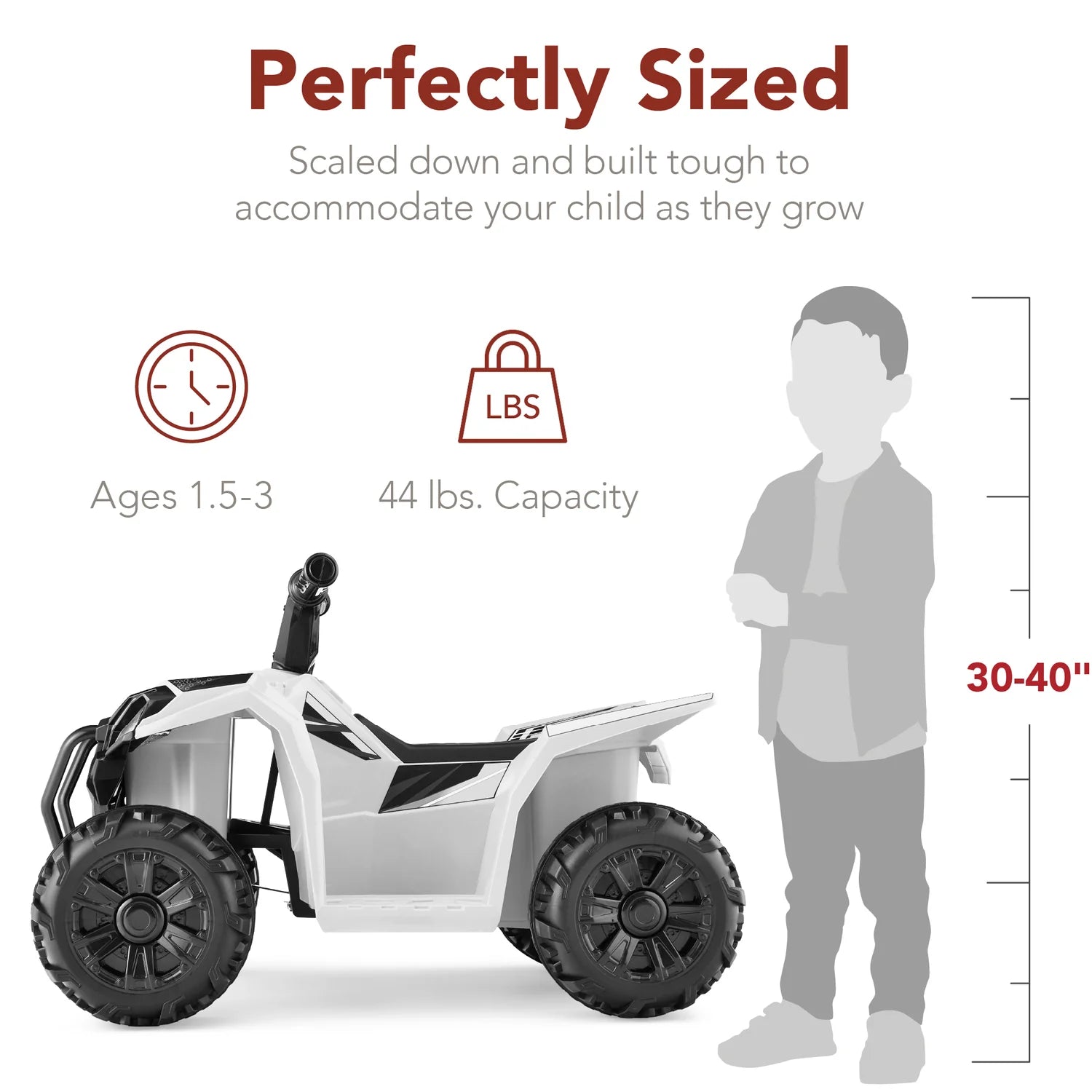 6V Kids Ride-On 4-Wheeler Quad ATV Car w/ 1.8mph Max Speed, Treaded Tires (White)