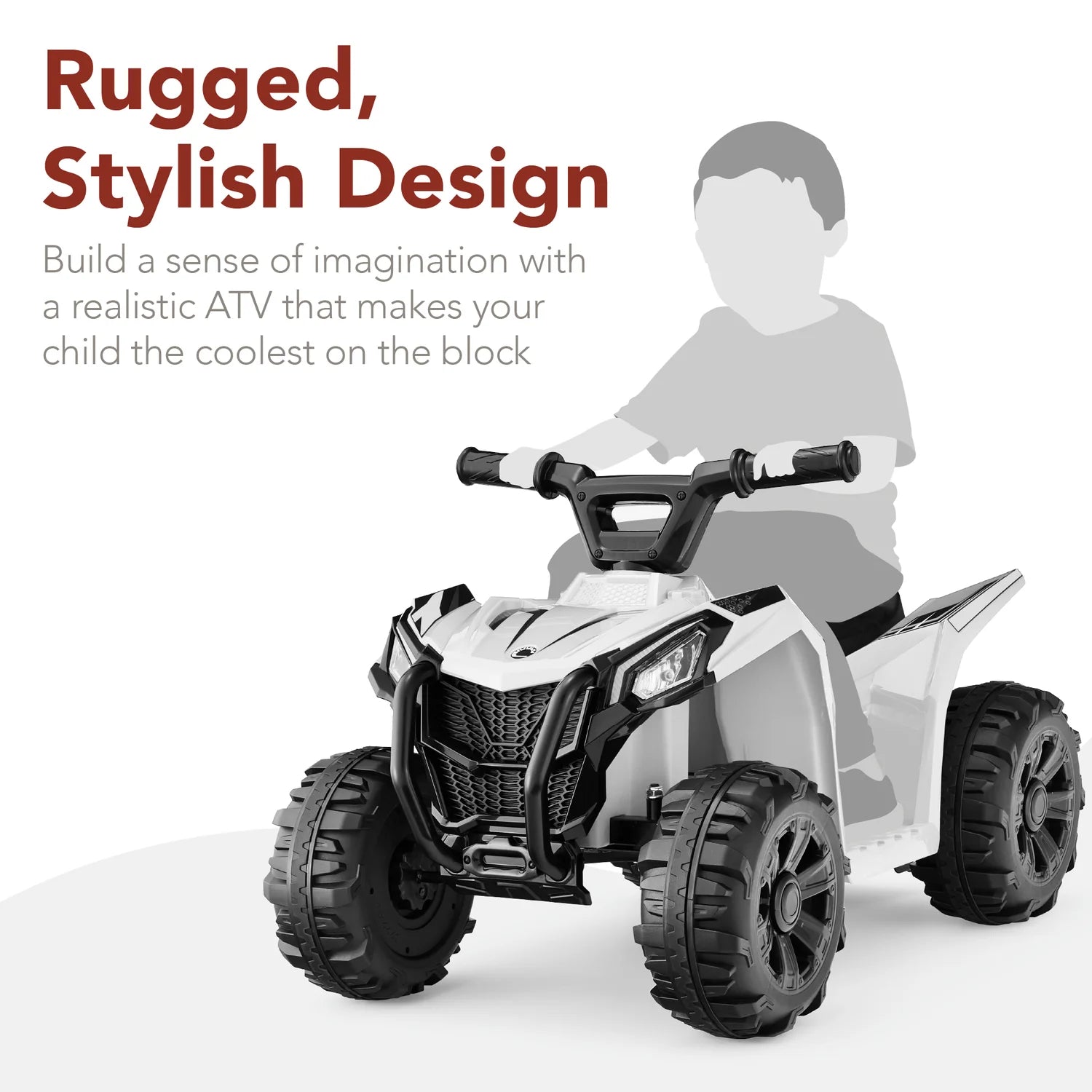 6V Kids Ride-On 4-Wheeler Quad ATV Car w/ 1.8mph Max Speed, Treaded Tires (White)