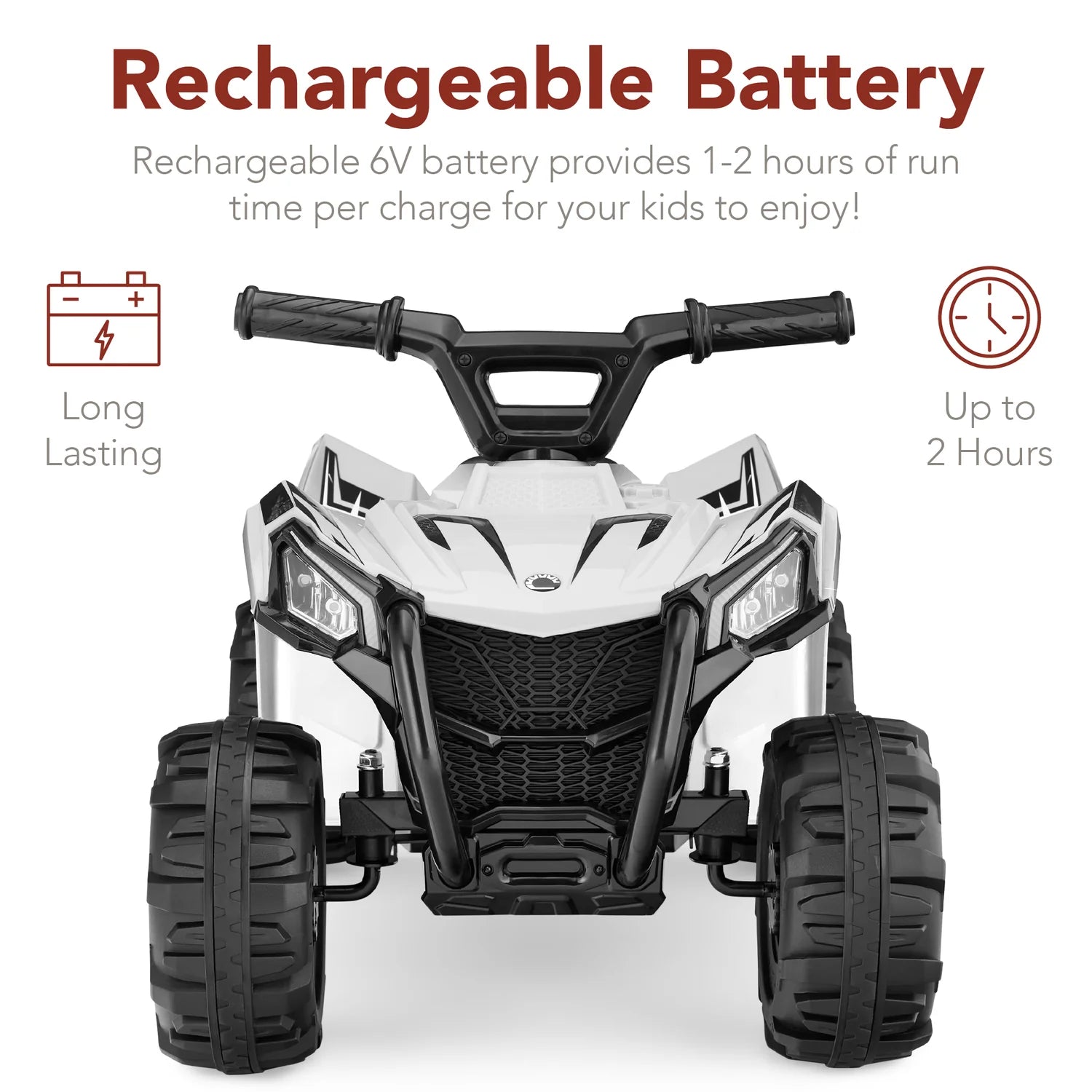 6V Kids Ride-On 4-Wheeler Quad ATV Car w/ 1.8mph Max Speed, Treaded Tires (White)