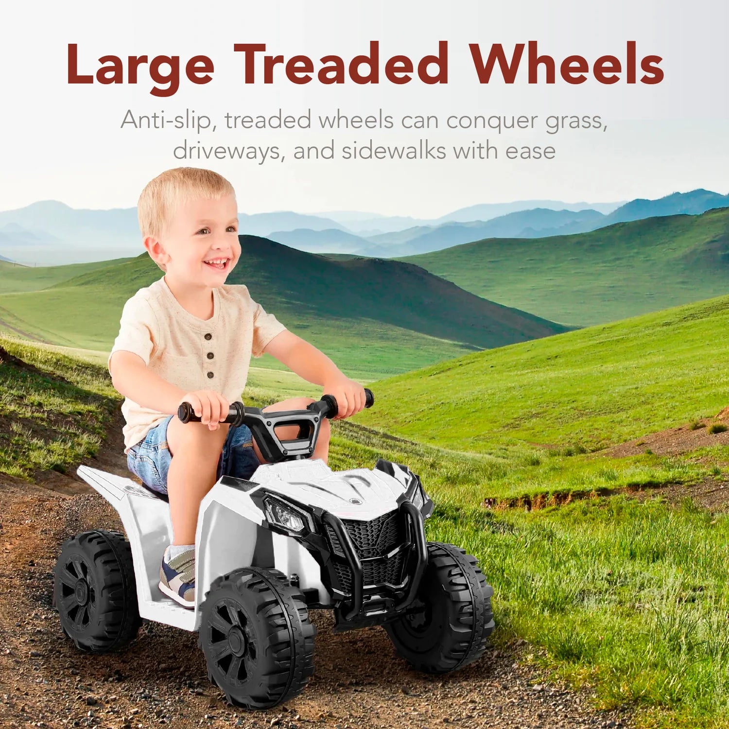 6V Kids Ride-On 4-Wheeler Quad ATV Car w/ 1.8mph Max Speed, Treaded Tires (White)