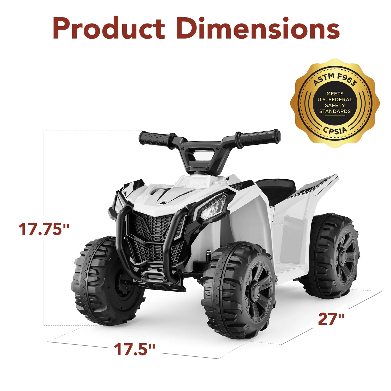 6V Kids Ride-On 4-Wheeler Quad ATV Car w/ 1.8mph Max Speed, Treaded Tires (White)