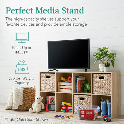 8-Cube Bookshelf, 11in Storage Display w/ Removable Panels, Customizable (White)