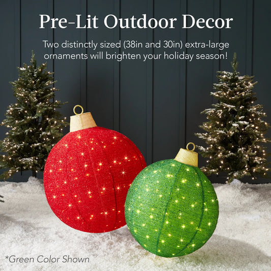 2pc Lighted Pop-Up Christmas Ornaments Decoration w/ 180 LED Lights, Stand 38in and 30in