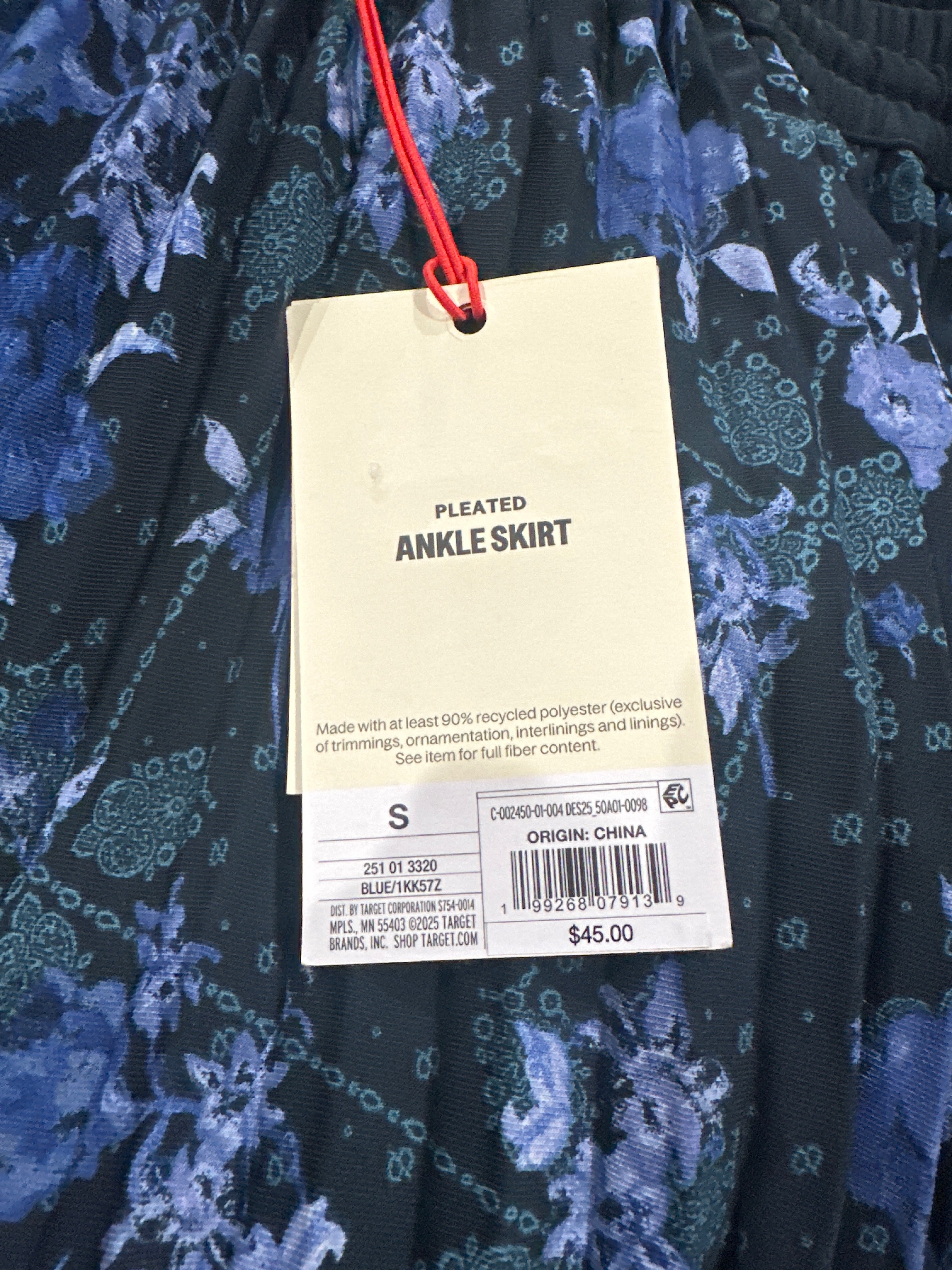 Woolrich Women's Pleated Ankle Skirt Floral Blue Black Midi Skirt