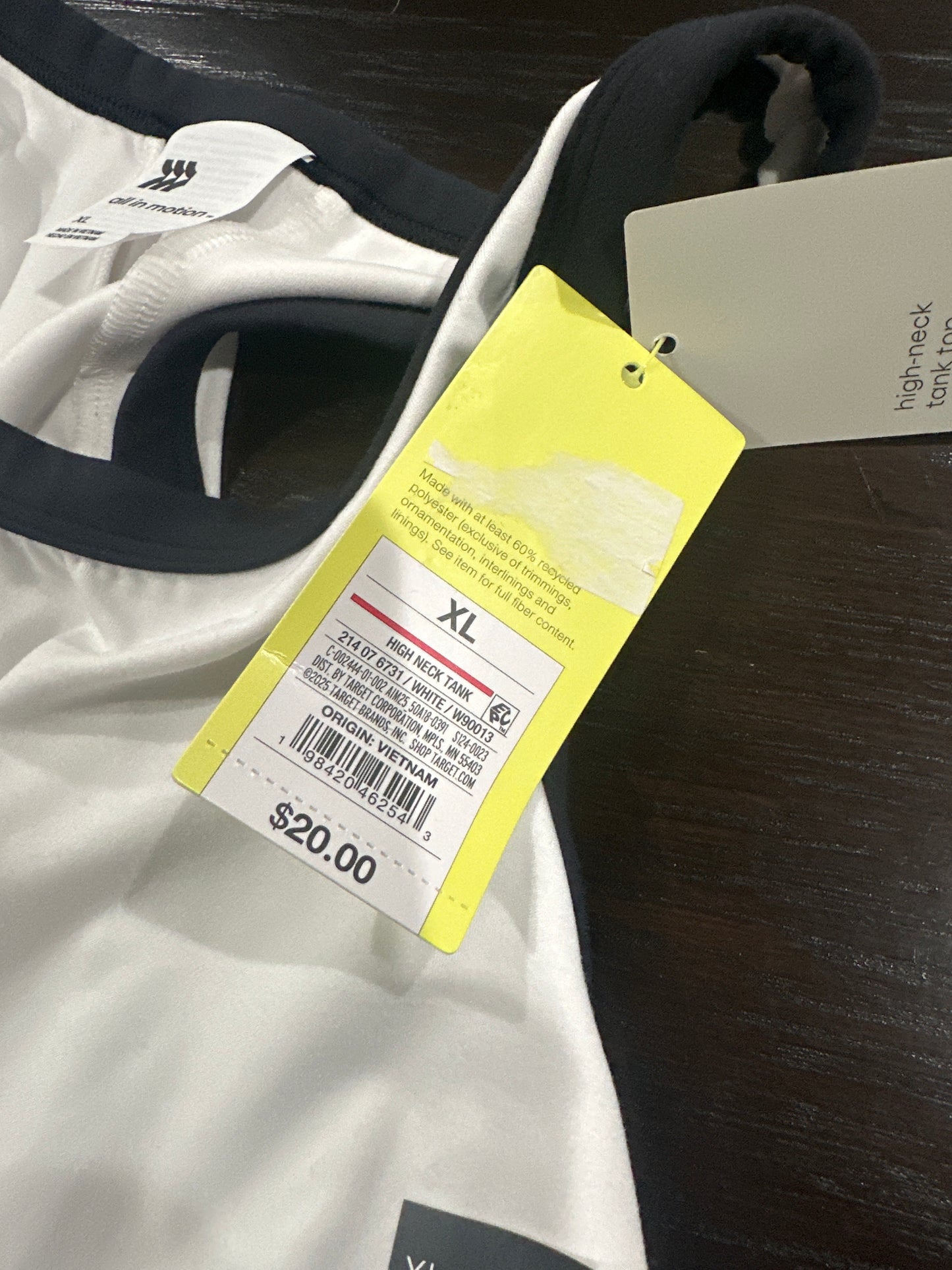 All In Motion Women's High Neck Tank Top White Black Trim