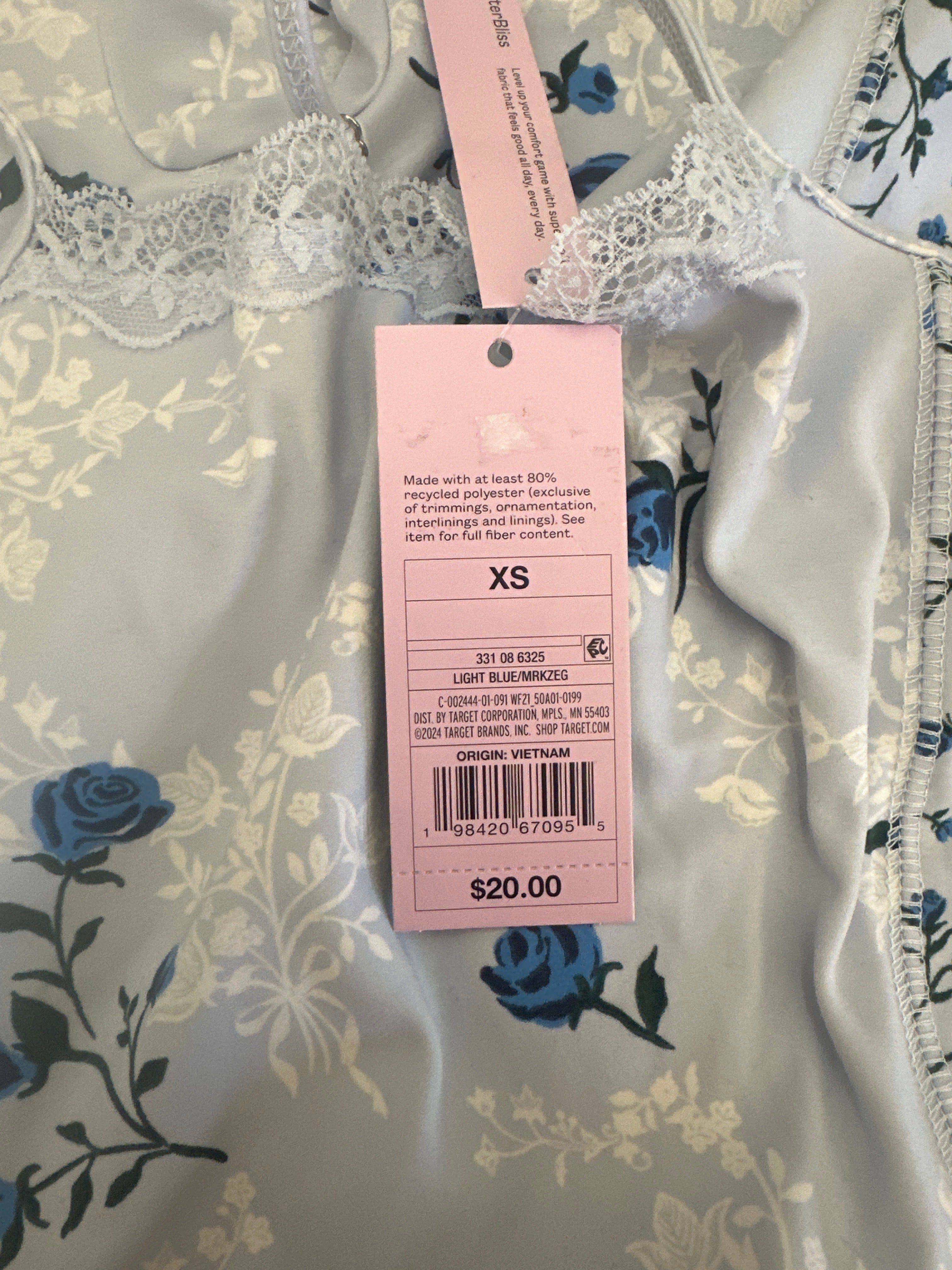 Wild Fable Women Floral Lace Trim Cami Romper Light Blue Roses