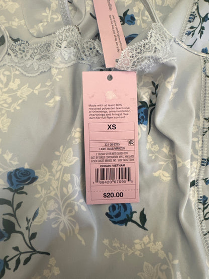 Wild Fable Women Floral Lace Trim Cami Romper Light Blue Roses