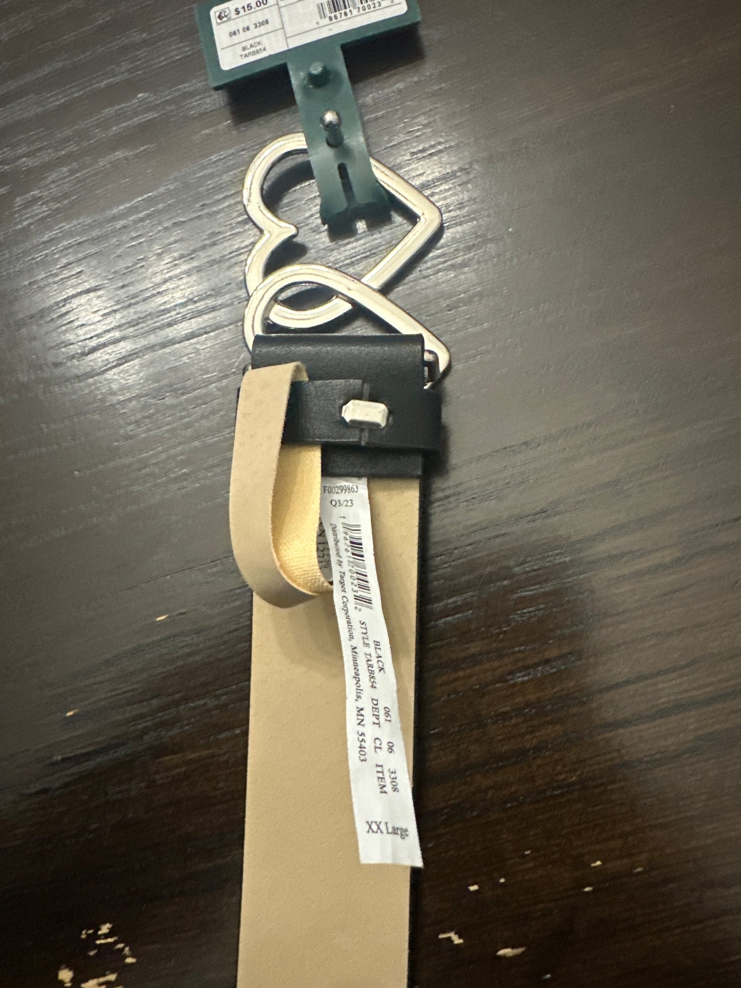 Wild Fable™ Double Heart Buckle Belt – Black Faux Leather (Silver Hardware)